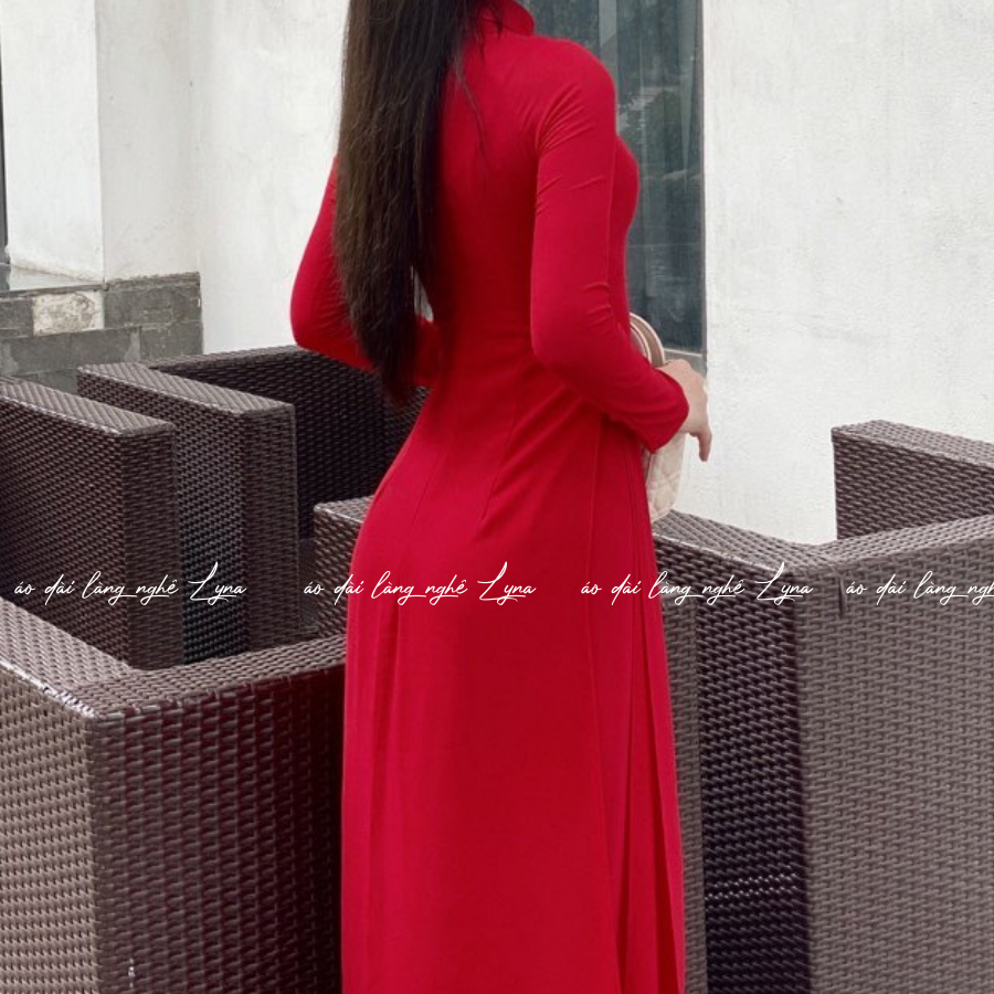 Áo Dài Màu Đỏ Truyền Thống 4 Tà Chiffon Tay Dài Ôm Eo, Tôn Vóc Dáng Thanh Lịch Cuốn Hút