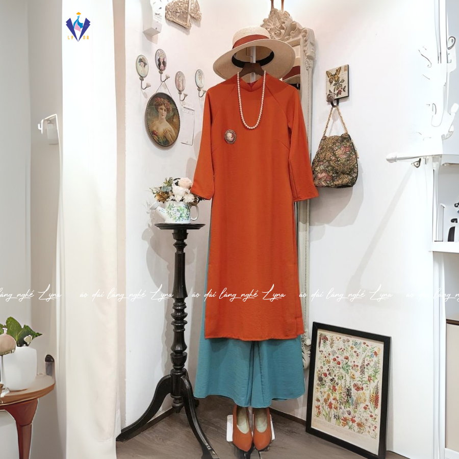 Áo Dài Xưa Màu Cam Cháy Dáng Suông Vải Lụa Mềm Mịn Cổ 2,5 Phân Tay Lỡ Phong Cách Cổ Điển Và Hiện Đại | Áo dài Lyna