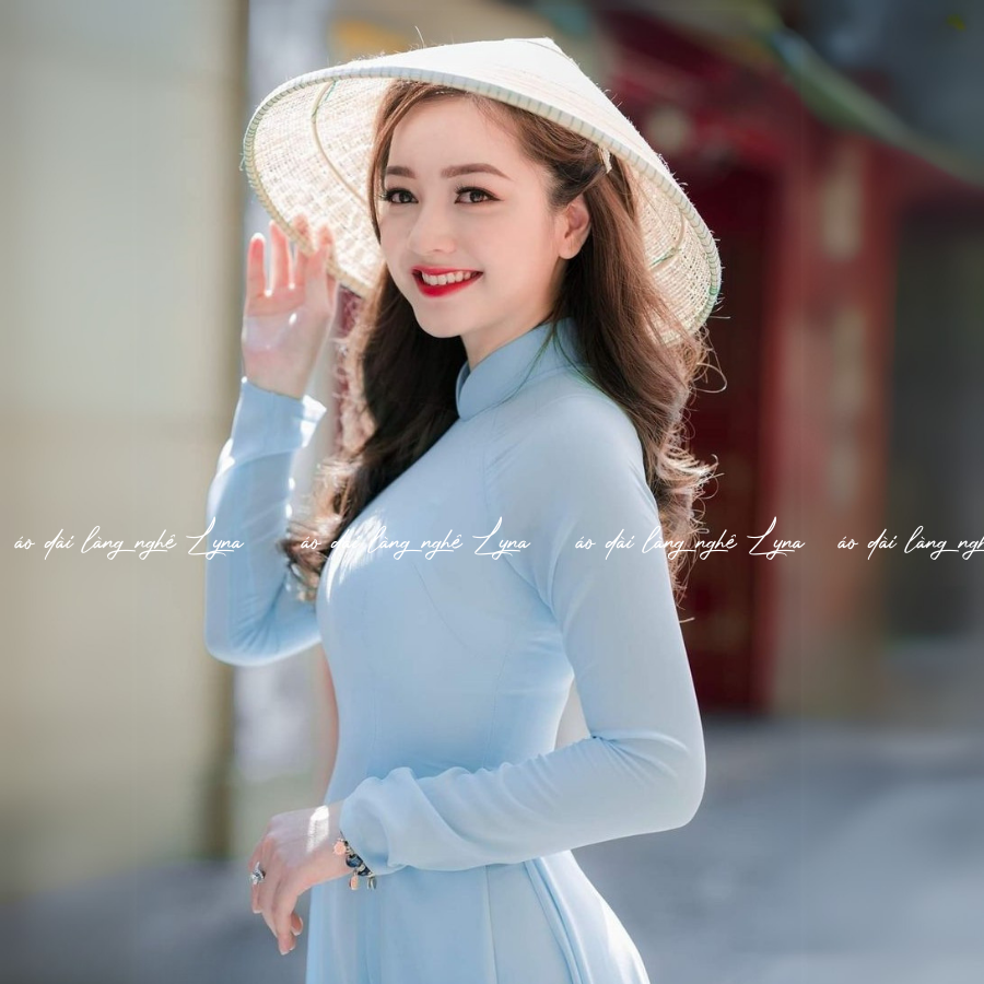 Áo Dài Màu Xanh Dương Truyền Thống 4 Tà Chiffon Tay Dài Ôm Eo, Tôn Vóc Dáng Thanh Lịch Cuốn Hút