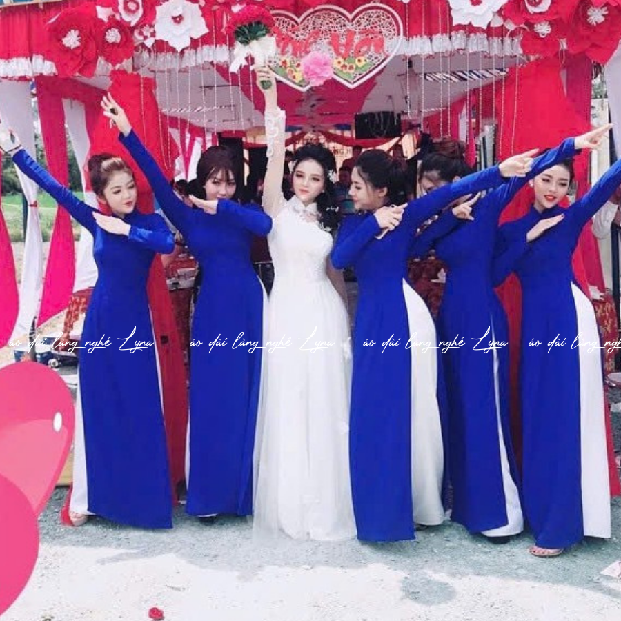 Áo Dài Màu Xanh Coban, Áo Dài Đoàn Truyền Thống 4 Tà Chiffon Tay Dài Ôm Eo, Tôn Vóc Dáng Thanh Lịch Cuốn Hút