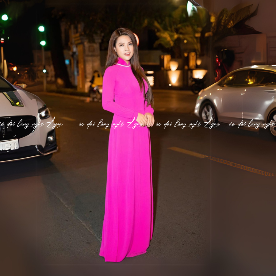 Áo Dài Màu Hồng Sen Truyền Thống 4 Tà Chiffon Tay Dài Ôm Eo, Tôn Vóc Dáng Thanh Lịch Cuốn Hút