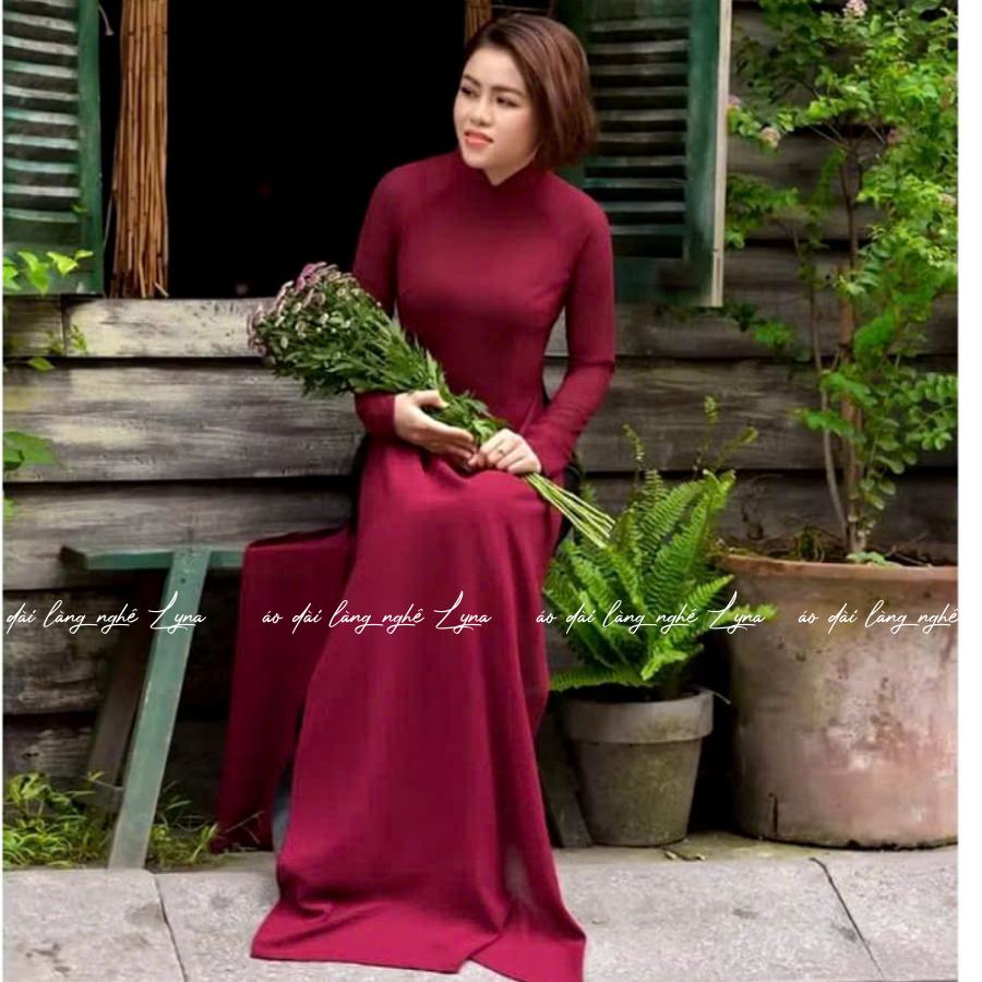 Áo Dài Màu Đỏ Đô Truyền Thống 4 Tà Chiffon Tay Dài Ôm Eo, Tôn Vóc Dáng Thanh Lịch Cuốn Hút