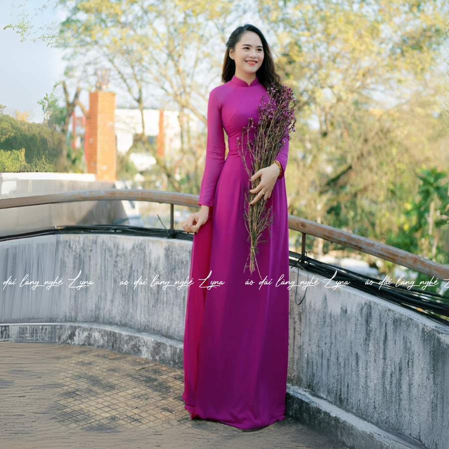 Áo Dài Màu Tím Cẩm Truyền Thống 4 Tà Chiffon Tay Dài Ôm Eo, Tôn Vóc Dáng Thanh Lịch Cuốn Hút