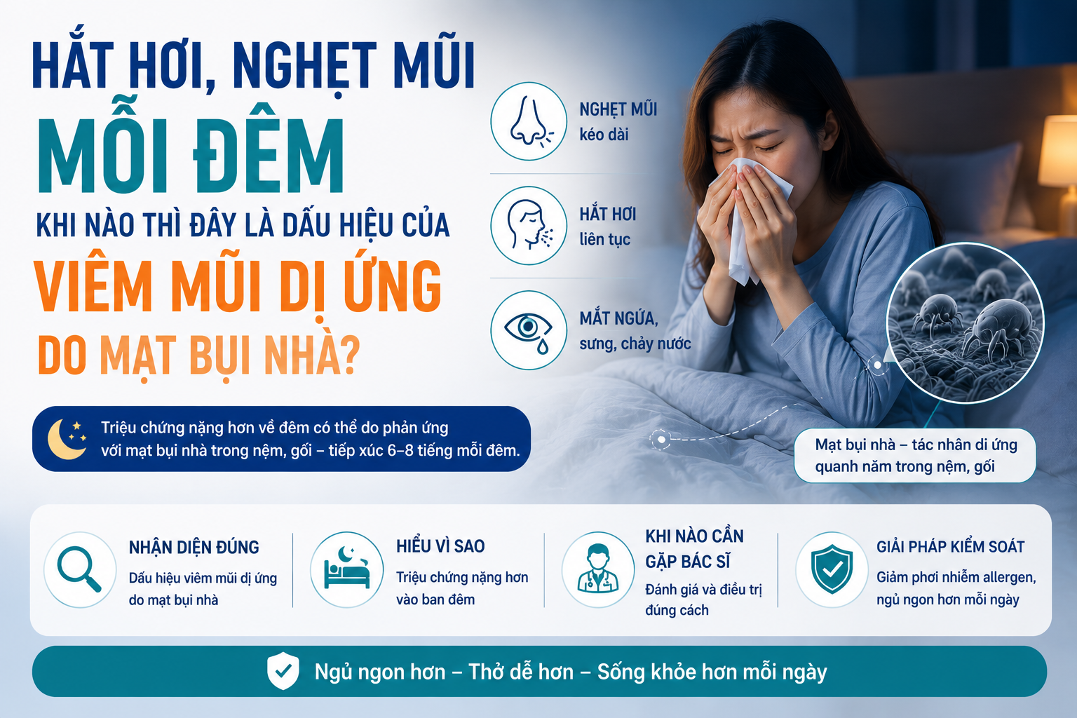 Hắt Hơi, Nghẹt Mũi Mỗi Đêm — Khi Nào Thì Đây Là Dấu Hiệu Của Viêm Mũi Dị Ứng Do Mạt Bụi Nhà?