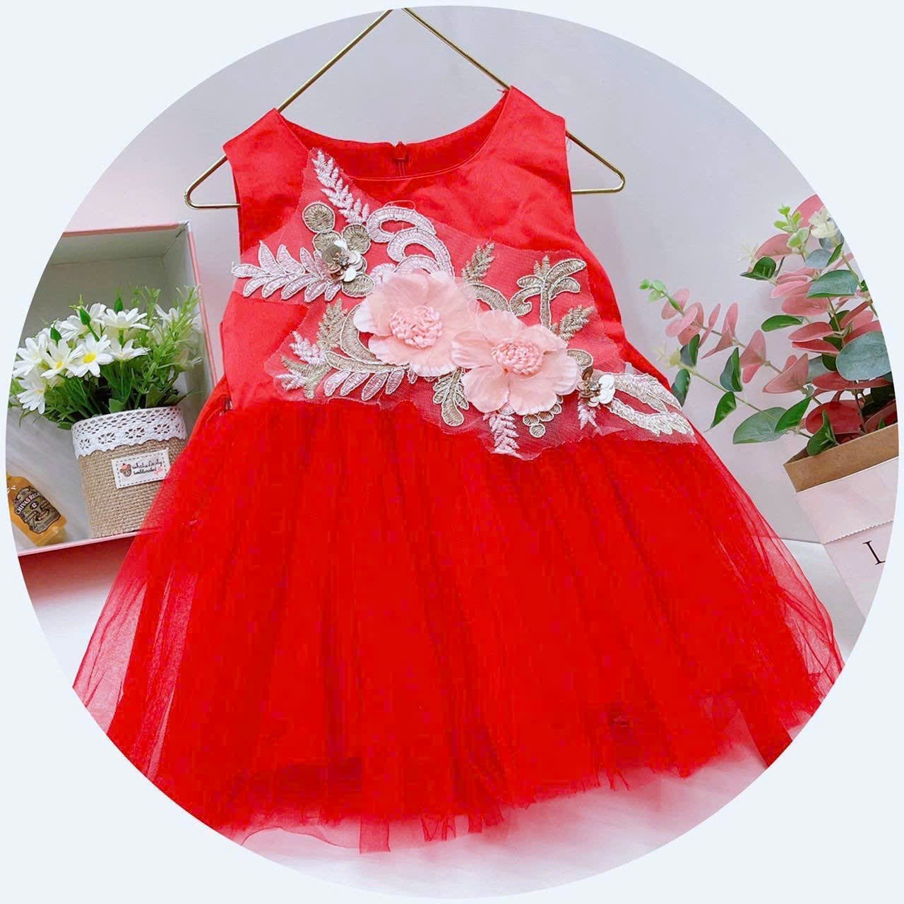Váy đỏ đính hoa r5 TỒN