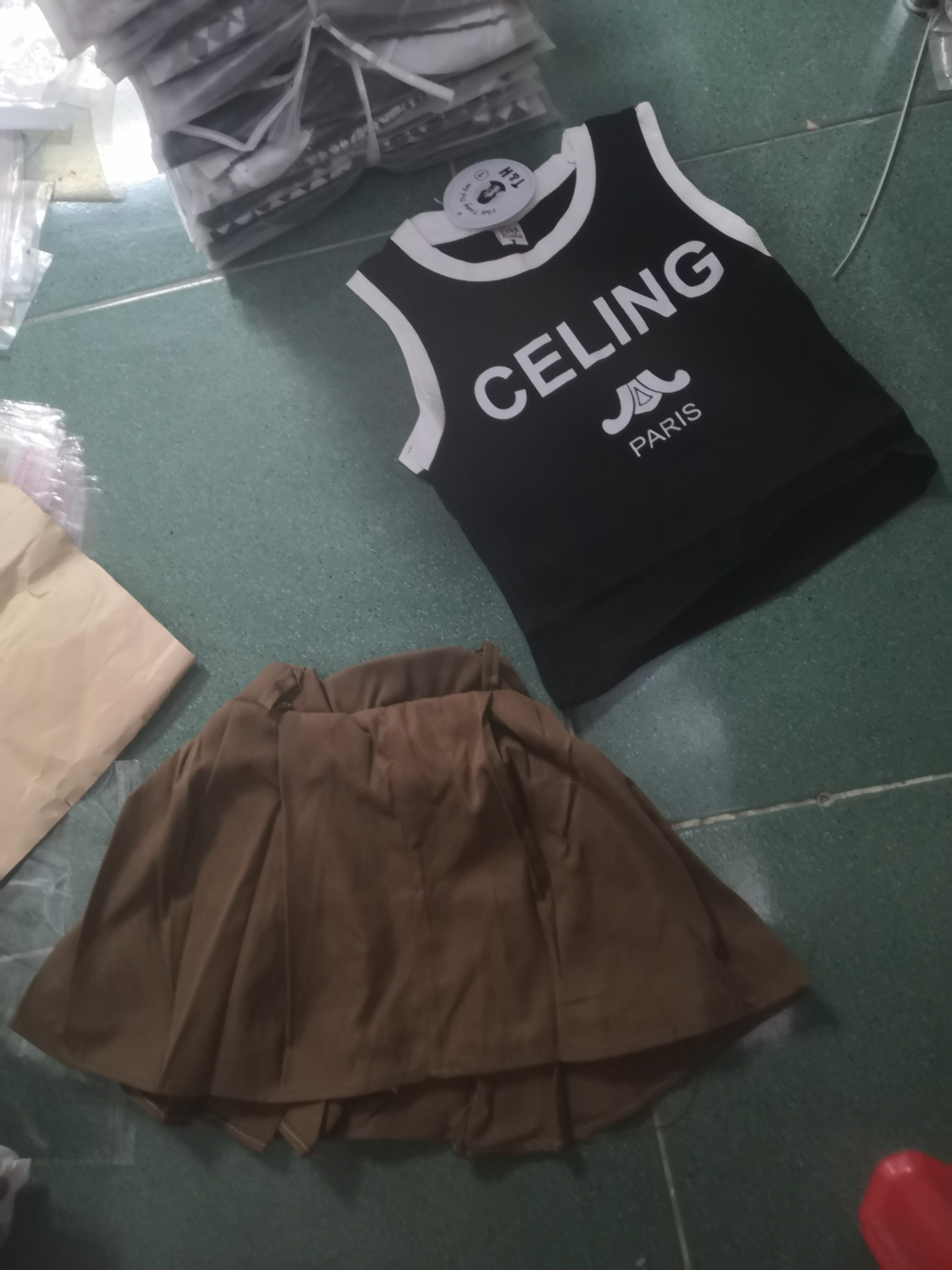 Áo Celing phối váy nâu 2 màu TH TỒN