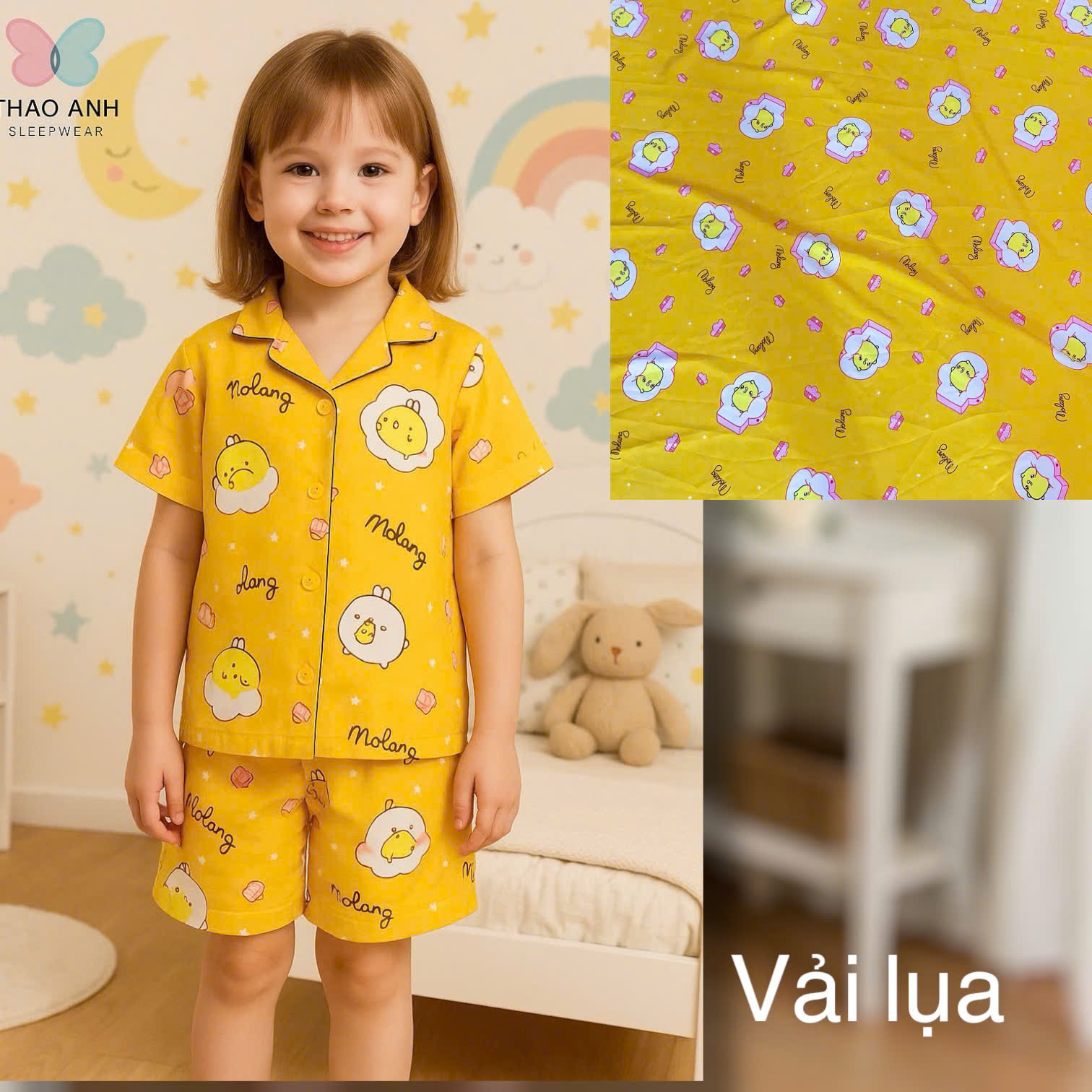 Bộ đồ ngủ bé gái Pijama quần đùi lụa 3D siêu mát - Đủ size
