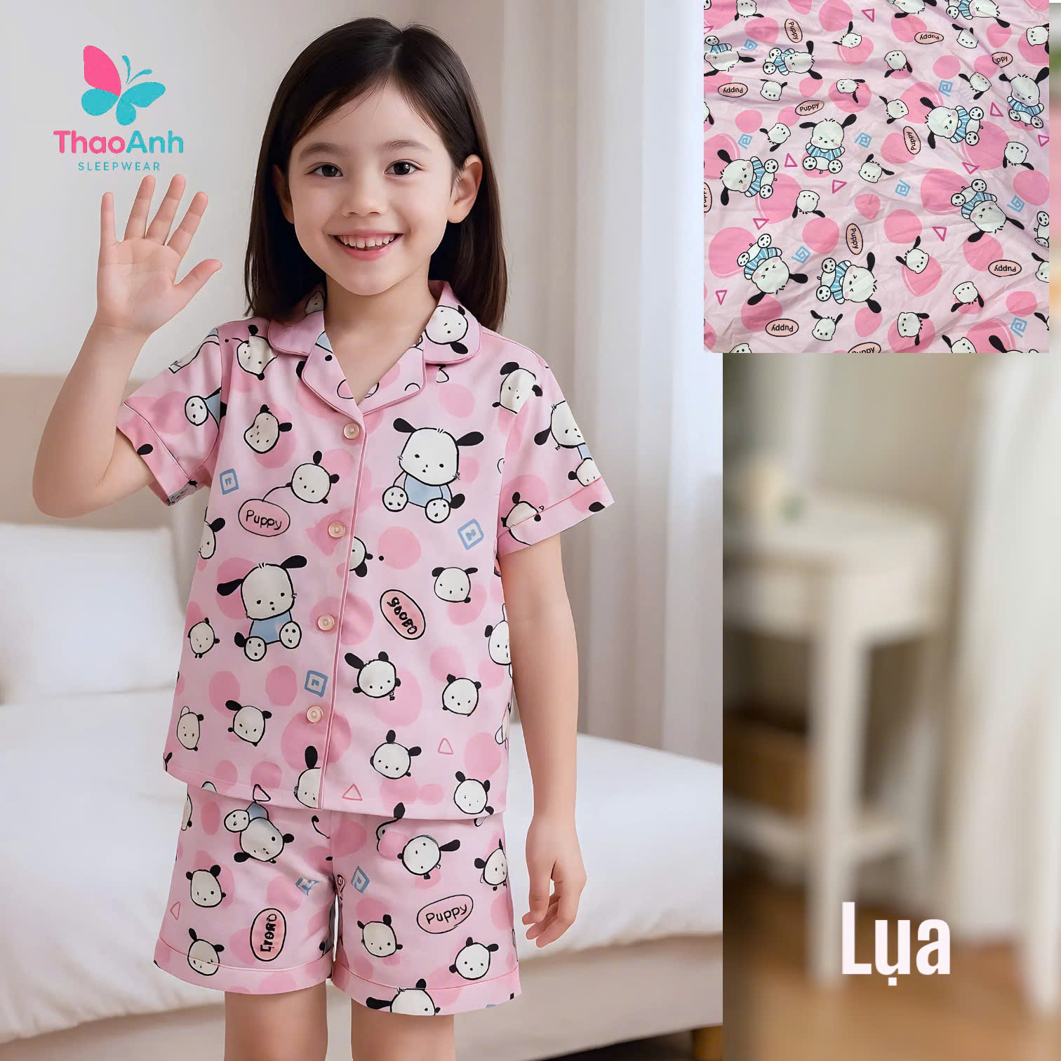 Bộ đùi bận nhà Pijama vải lụa 3D siêu mát cho bé gái - Đủ Size