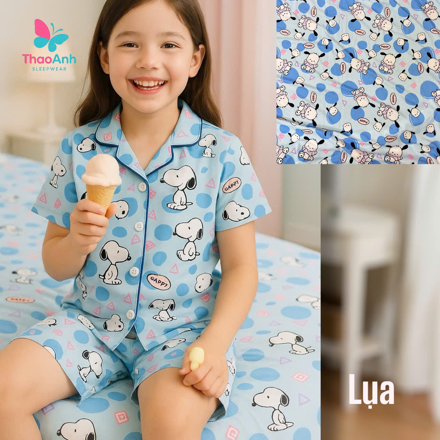 Bộ đùi bận nhà Pijama vải lụa 3D siêu mát cho bé gái - Đủ Size
