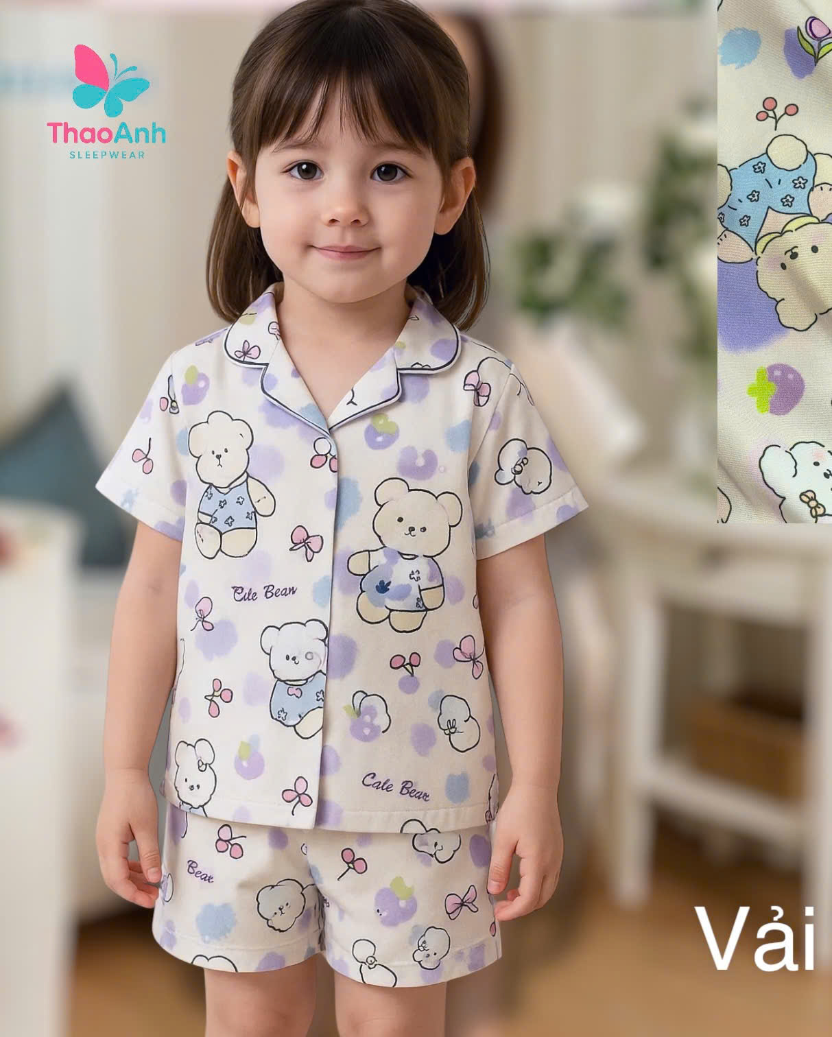 Bộ đồ ngủ bé gái mặc đùi vải lụa 3D siêu mát - ĐỦ SIZE