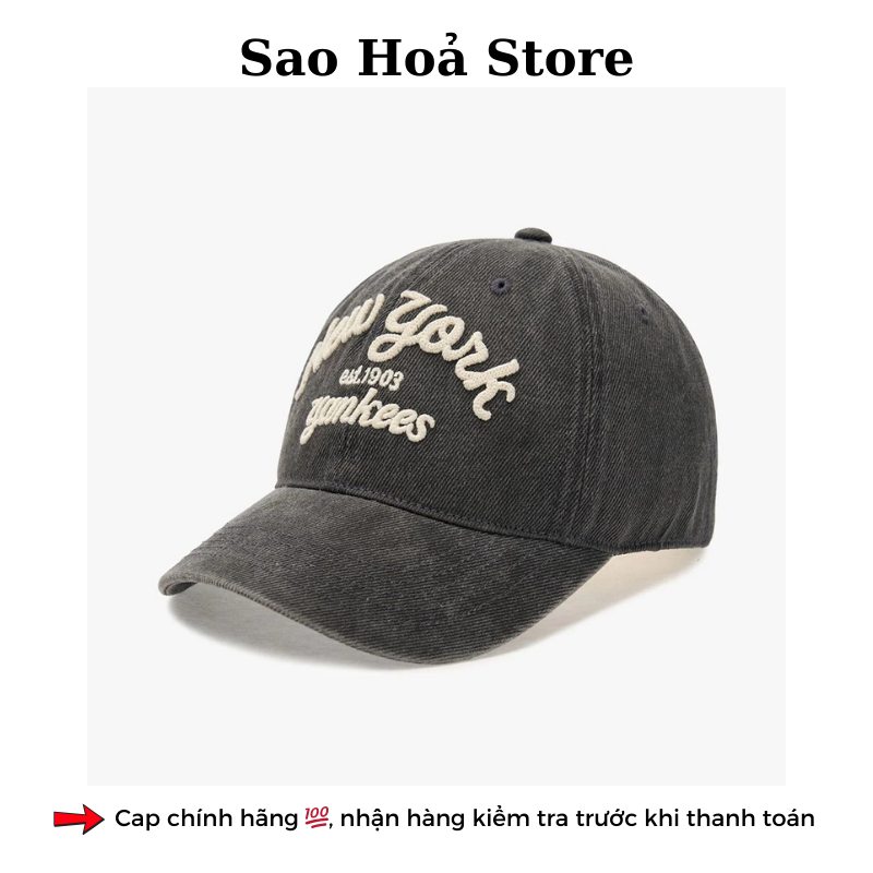 Mũ MLB Jeans Chữ Thêu - Xám
