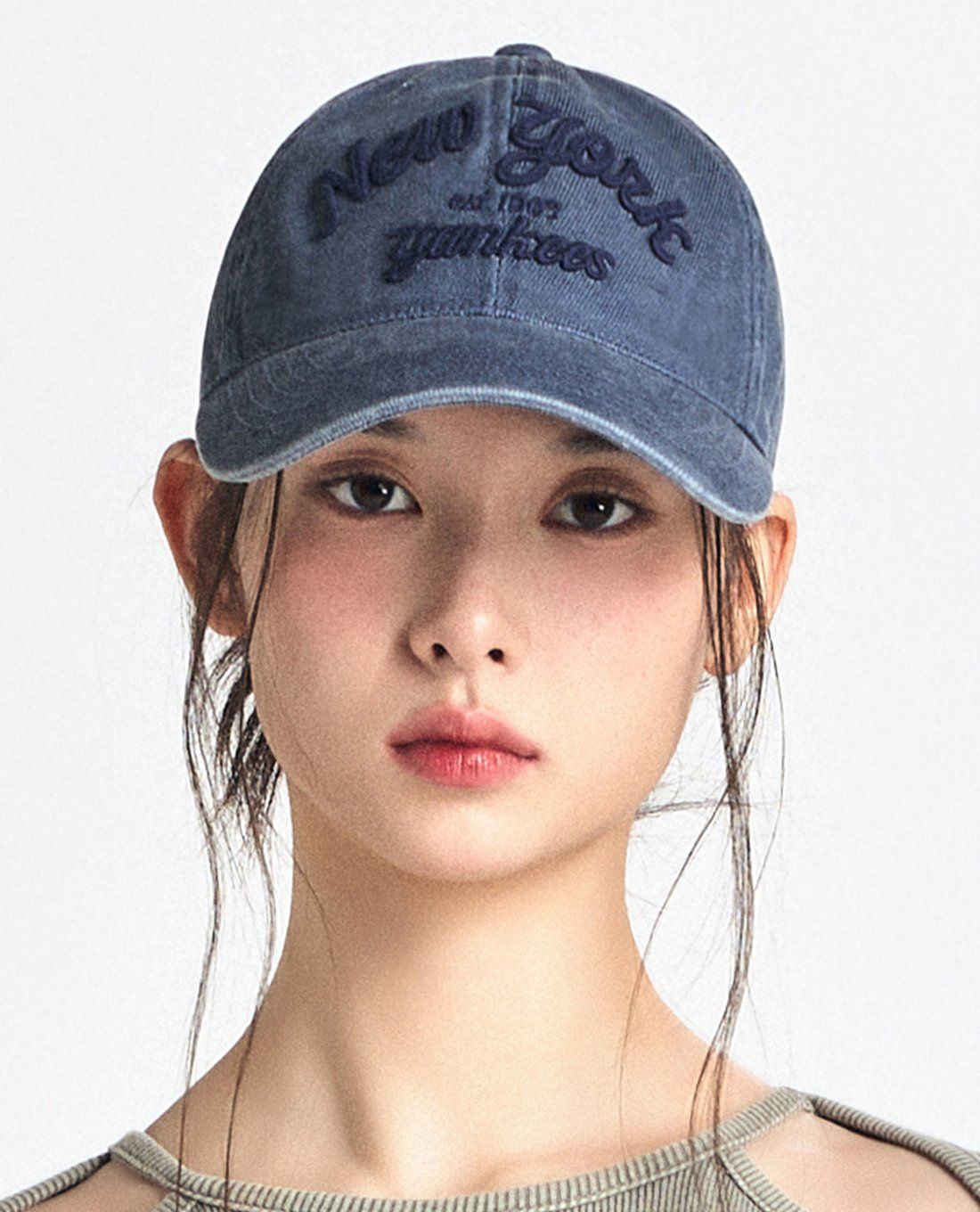 Mũ MLB Jeans Chữ Thêu - Xanh Dương