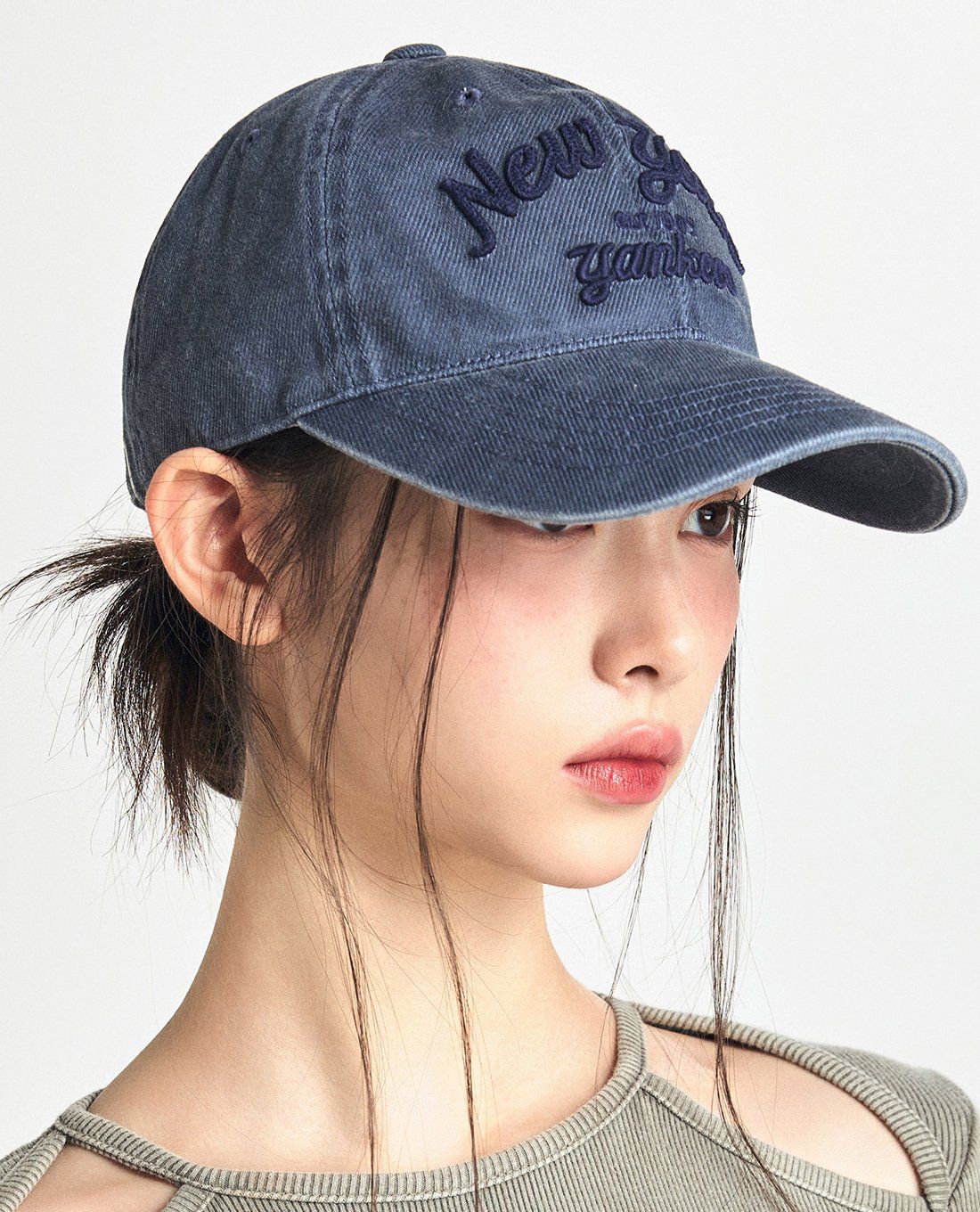 Mũ MLB Jeans Chữ Thêu - Xanh Dương