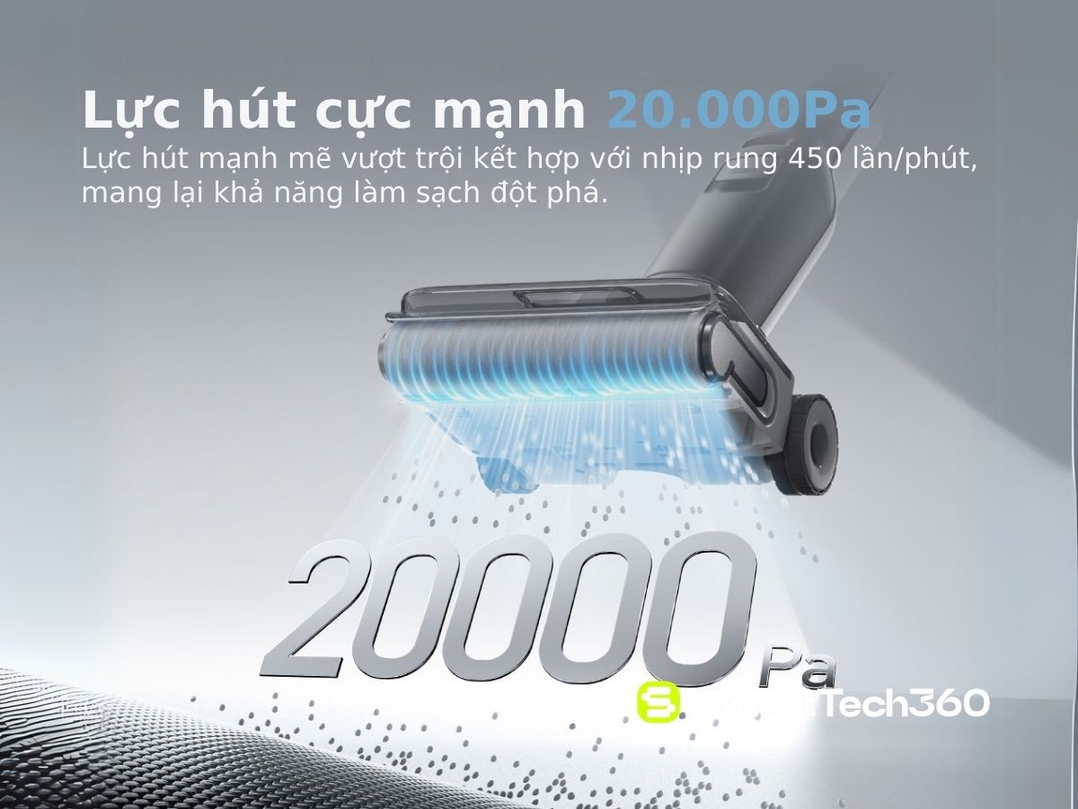 luc hut cuc manh 20000pa lục hut manh me vuot troi ket hop voi nhip rung 450 lan phut, mang lai kha nang lam sach dot phang lai kha nang lam sach dot pha