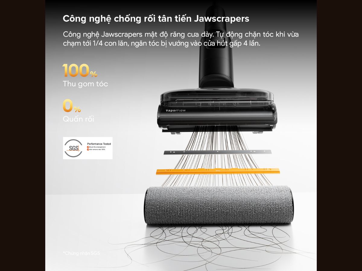 roborock f25 steam công nghệ chống rối tóc jawscrapers con lăn sát viền