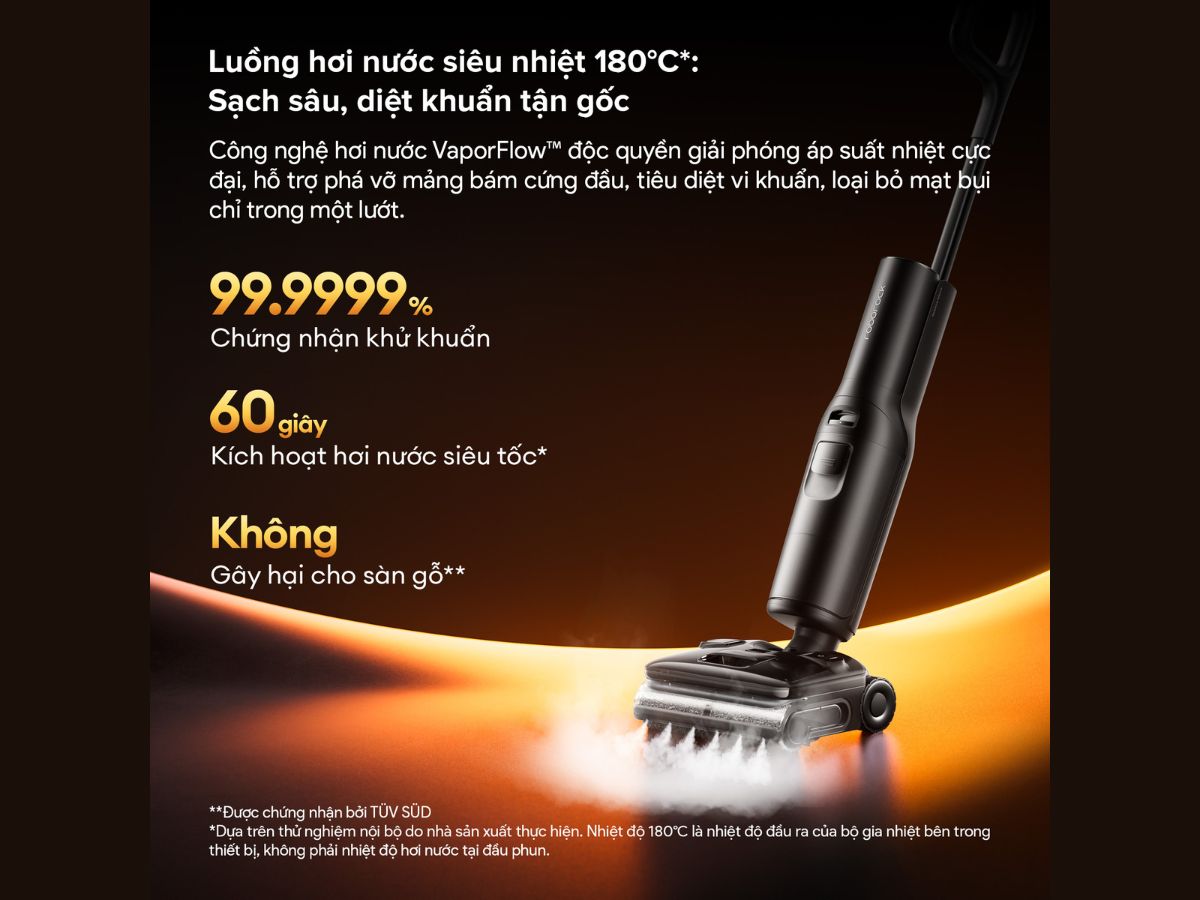roborock f25 steam công nghệ hơi nước siêu nhiệt vaporflow 180C diệt khuẩn