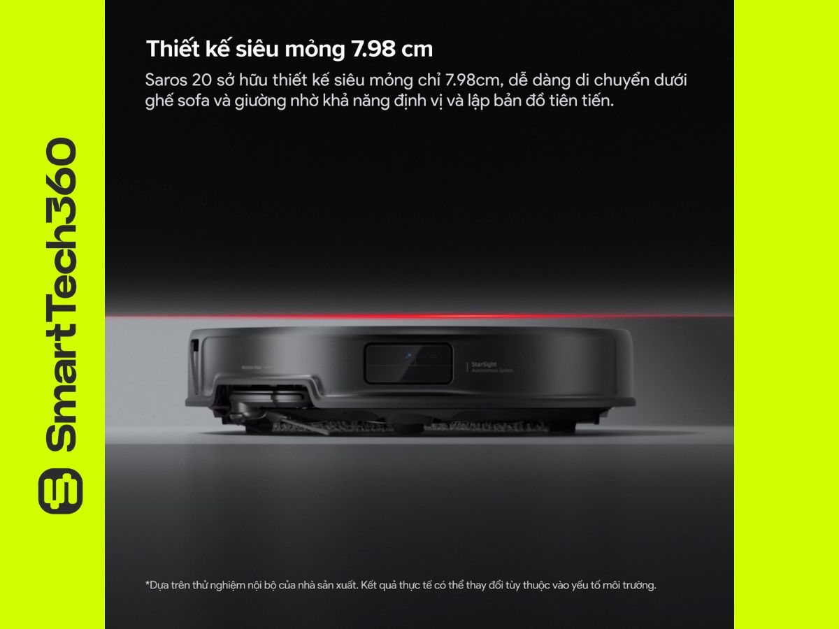 Robot hút bụi Roborock Saros 20 siêu mỏng 7.98cm dễ dàng làm sạch gầm sofa