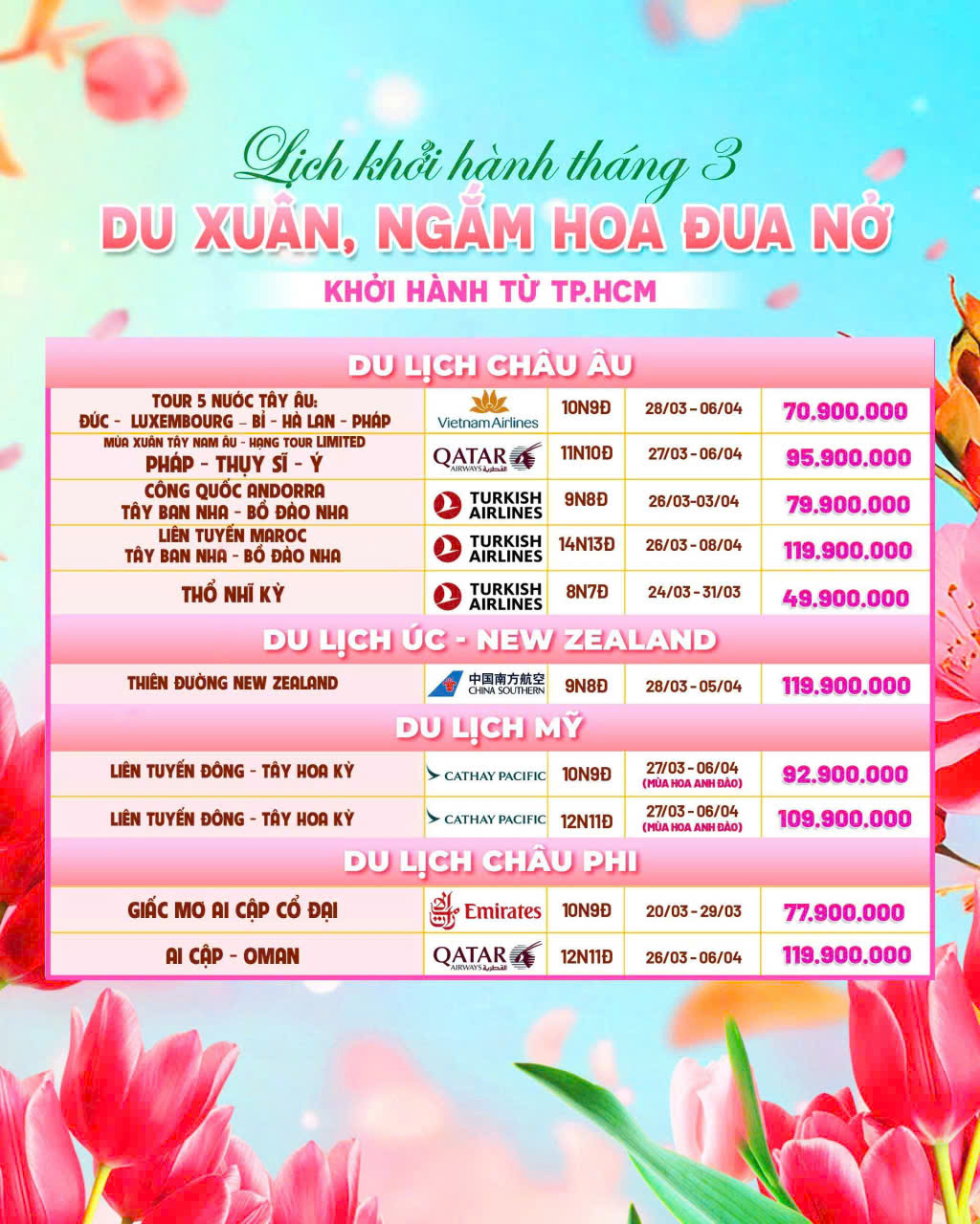 HOT DEAL KHỞI HÀNH THÁNG 3 TỪ HỒ CHÍ MINH DU XUÂN