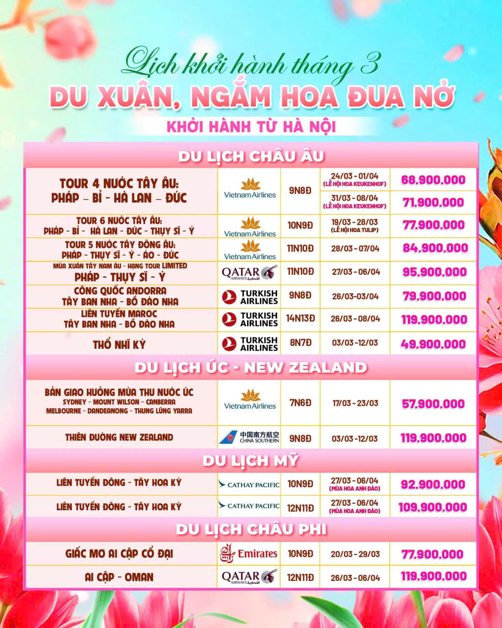 HOT DEAL KHỞI HÀNH THÁNG 3 TỪ HÀ NỘI DU XUÂN