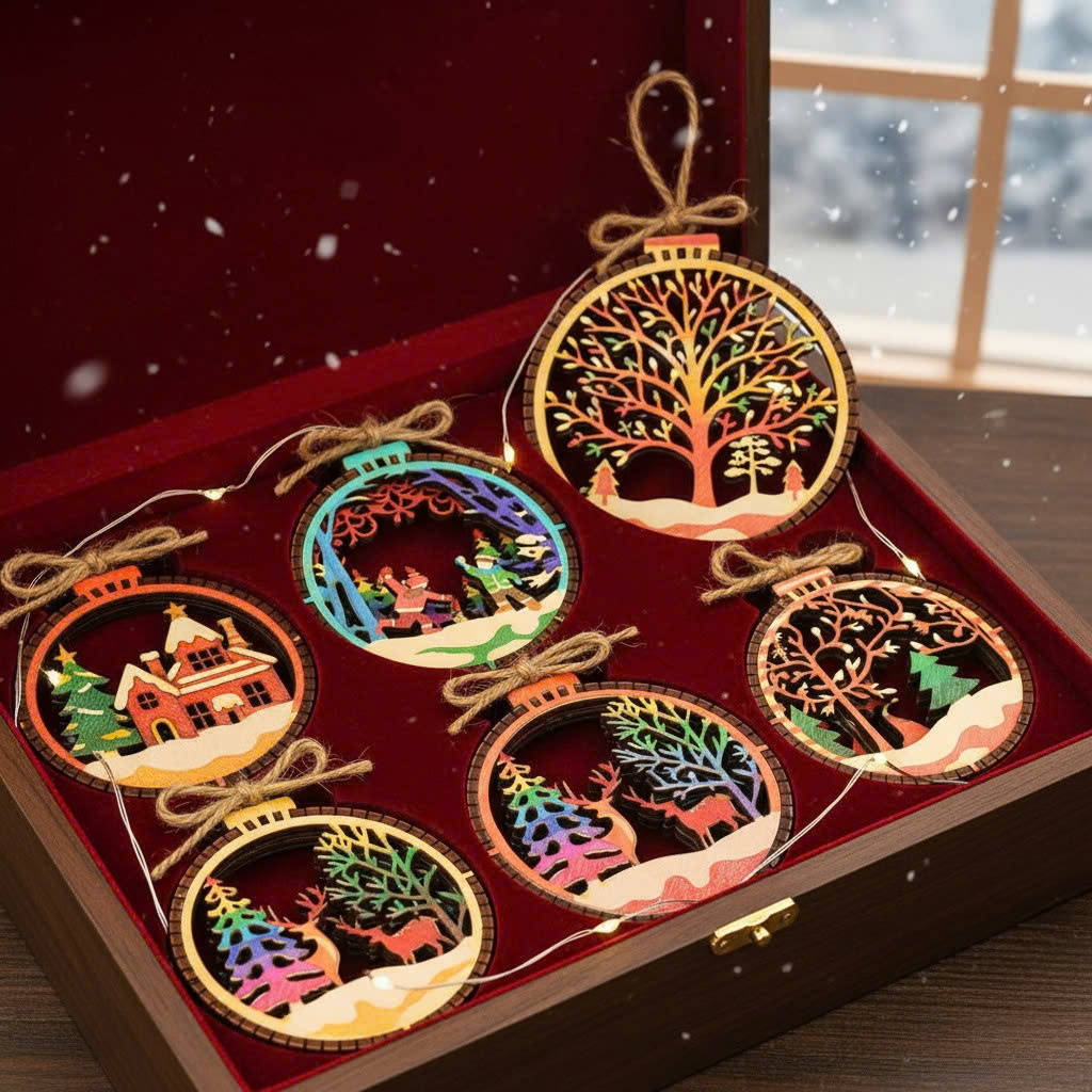 (10 cái/ hộp)  Halom đồ decor Trang trí giáng sinh Noel bằng gỗ
