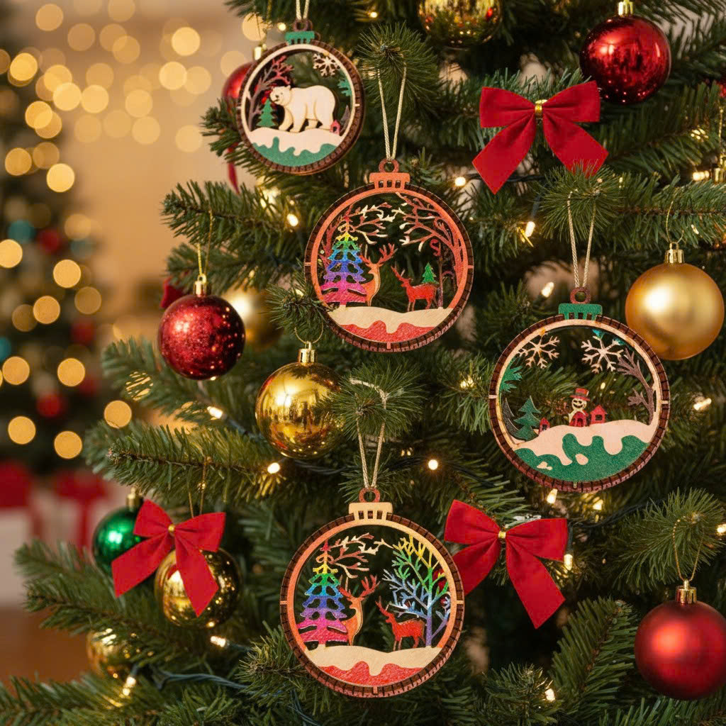 (10 cái/ hộp)  Halom đồ decor Trang trí giáng sinh Noel bằng gỗ