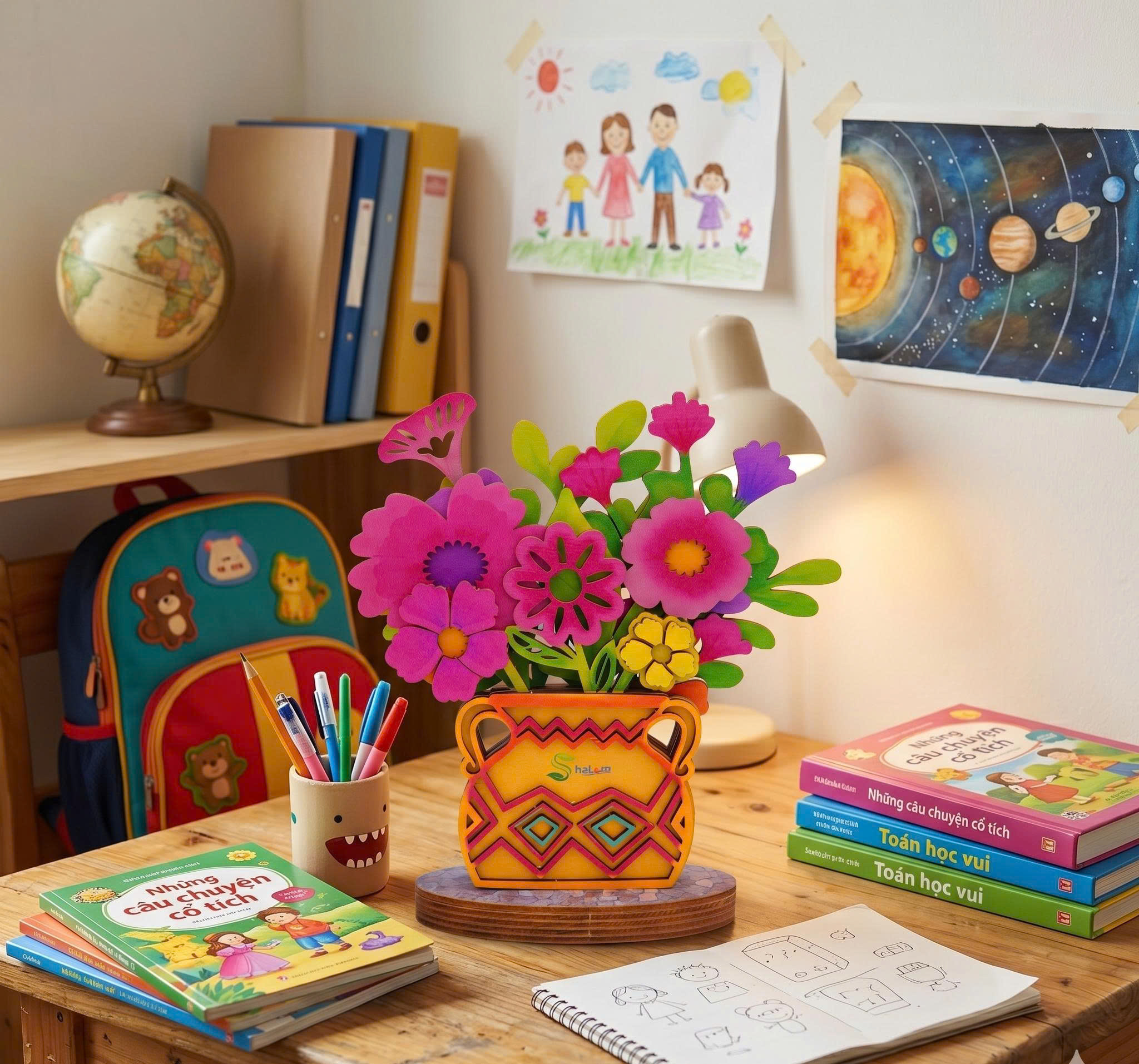 Lọ Hoa Gỗ DIY Halom Bộ Lắp Ghép Decor Bàn Học, Bàn Làm Việc Dễ Thương