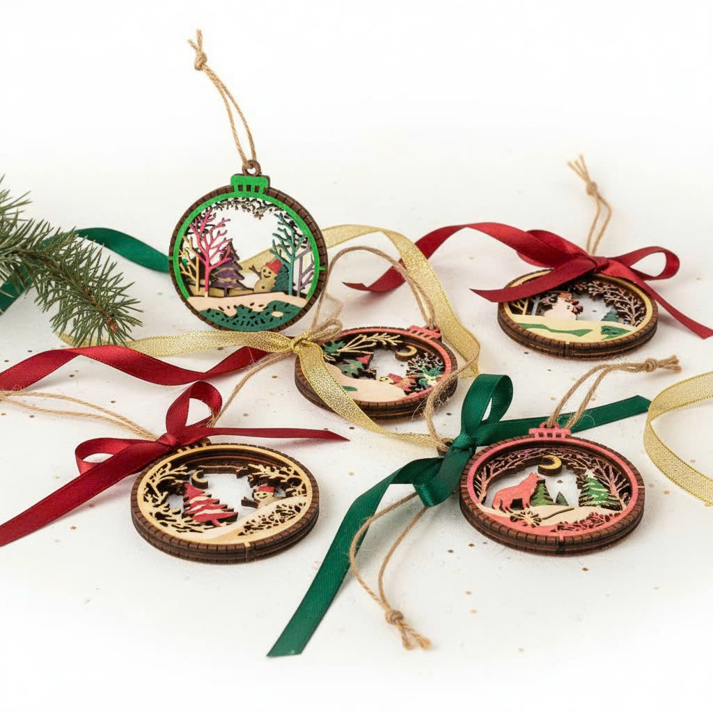 (10 cái/ hộp)  Halom đồ decor Trang trí giáng sinh Noel bằng gỗ