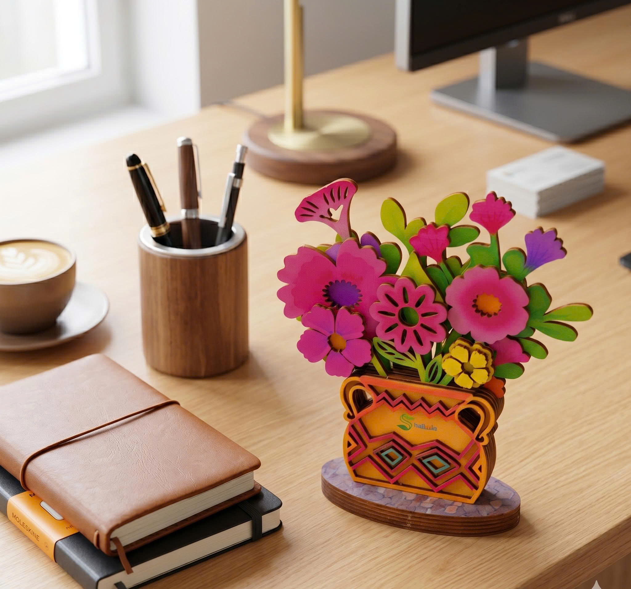 Lọ Hoa Gỗ DIY Halom Bộ Lắp Ghép Decor Bàn Học, Bàn Làm Việc Dễ Thương