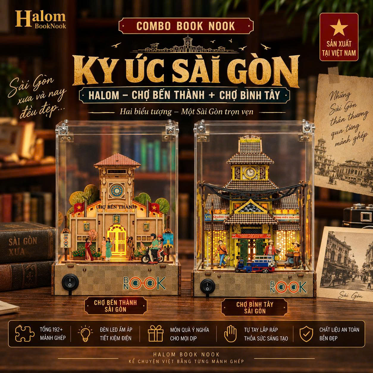 Combo Book Nook Ký Ức Sài Gòn Halom – Chợ Bến Thành + Chợ Bình Tây