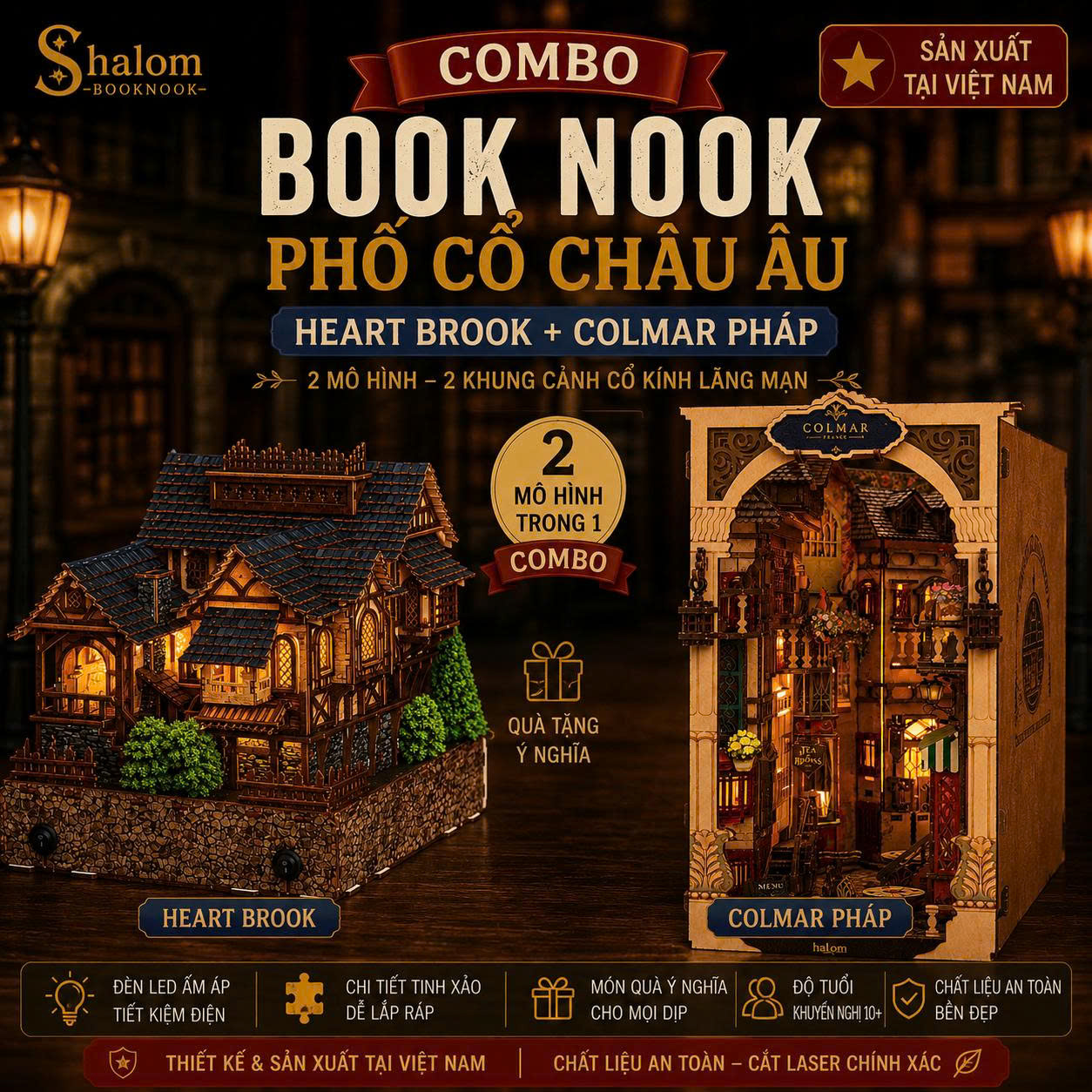 Combo Book Nook Phố Cổ Châu Âu Halom (Heart Brook + Colmar Pháp)
