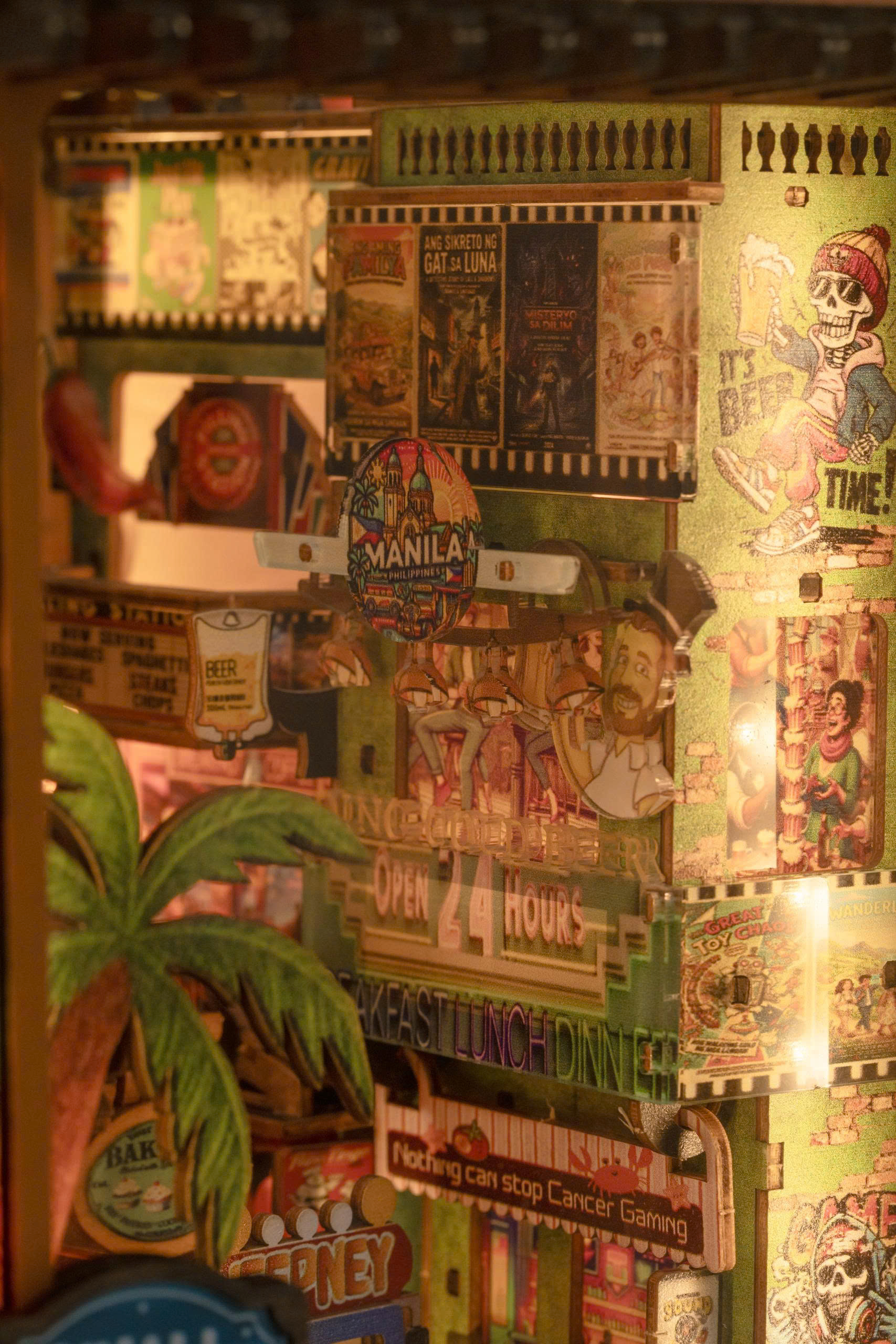 Mô Hình Gỗ DIY Book Nook Halom D'Mall Boracay Manila Philippines Có Đèn LED Decor Kệ Sách Quà Tặng