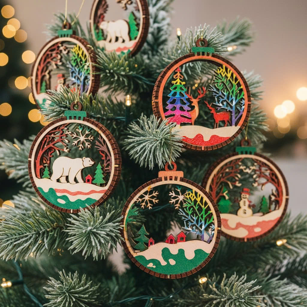 (10 cái/ hộp)  Halom đồ decor Trang trí giáng sinh Noel bằng gỗ
