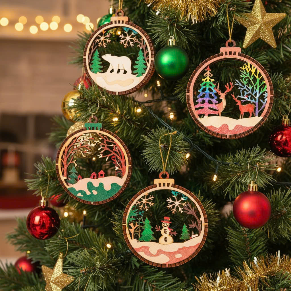 (10 cái/ hộp)  Halom đồ decor Trang trí giáng sinh Noel bằng gỗ