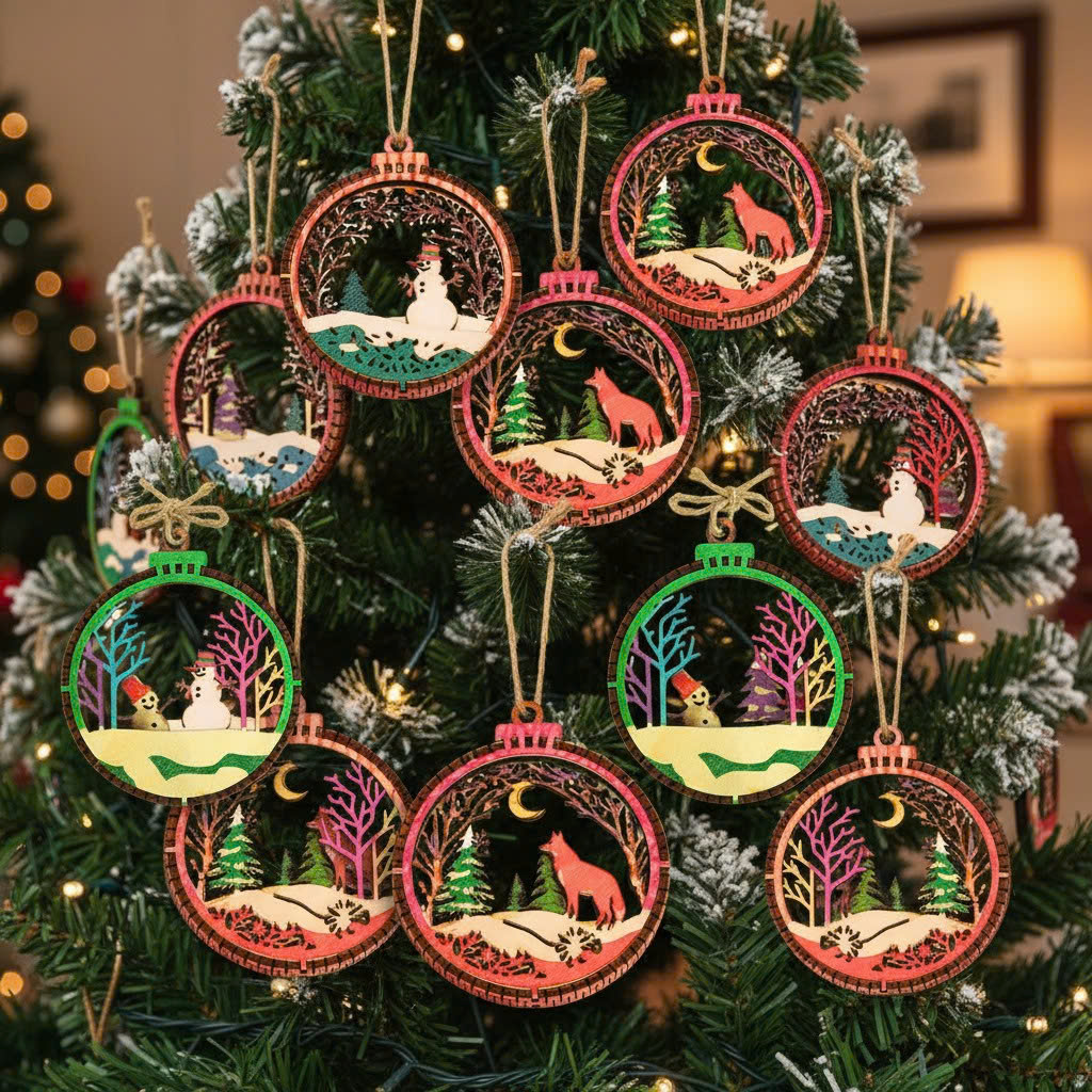 (10 cái/ hộp)  Halom đồ decor Trang trí giáng sinh Noel bằng gỗ