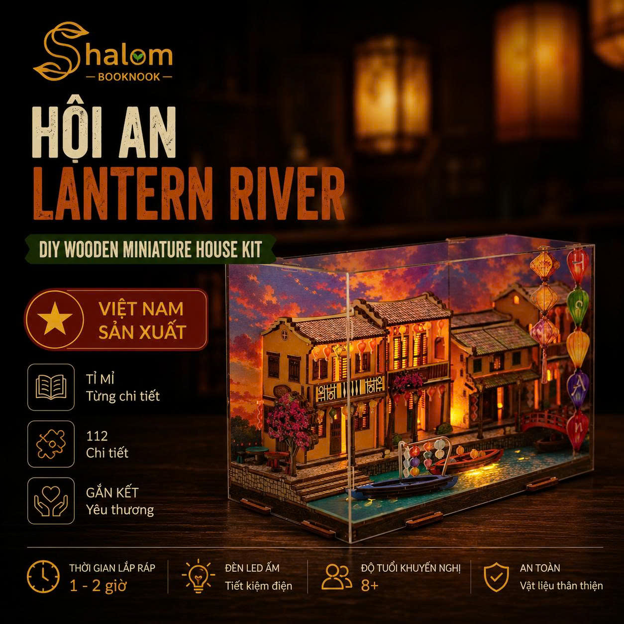 Halom DIY Phố Cổ Hội An Đèn Led - Mô Hình Gỗ Lắp Ráp, Decor Bàn Làm Việc, Quà Tặng Cao Cấp
