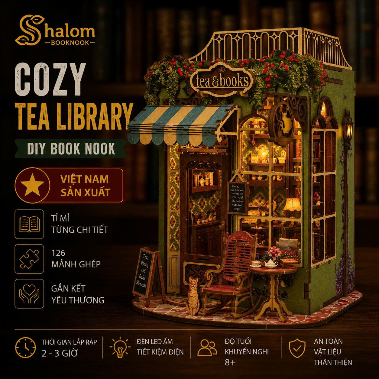 Mô hình Halom book nook Tea Books DIY