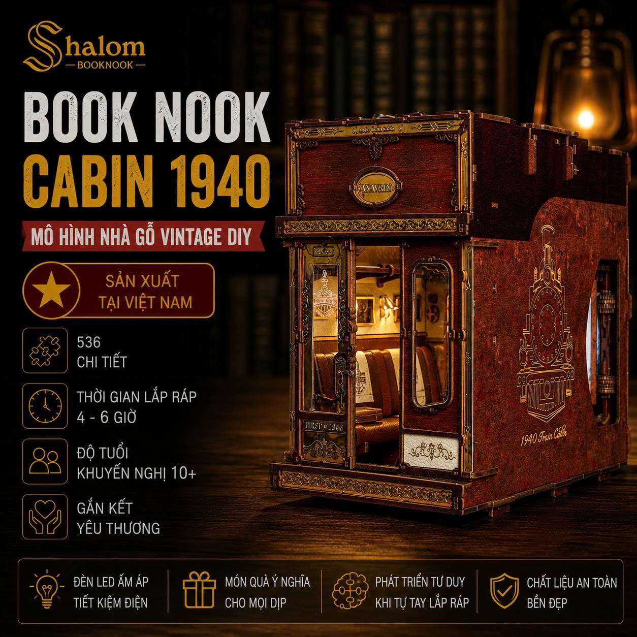 Mô hình Halom book nook diy 1940 Train Cabin