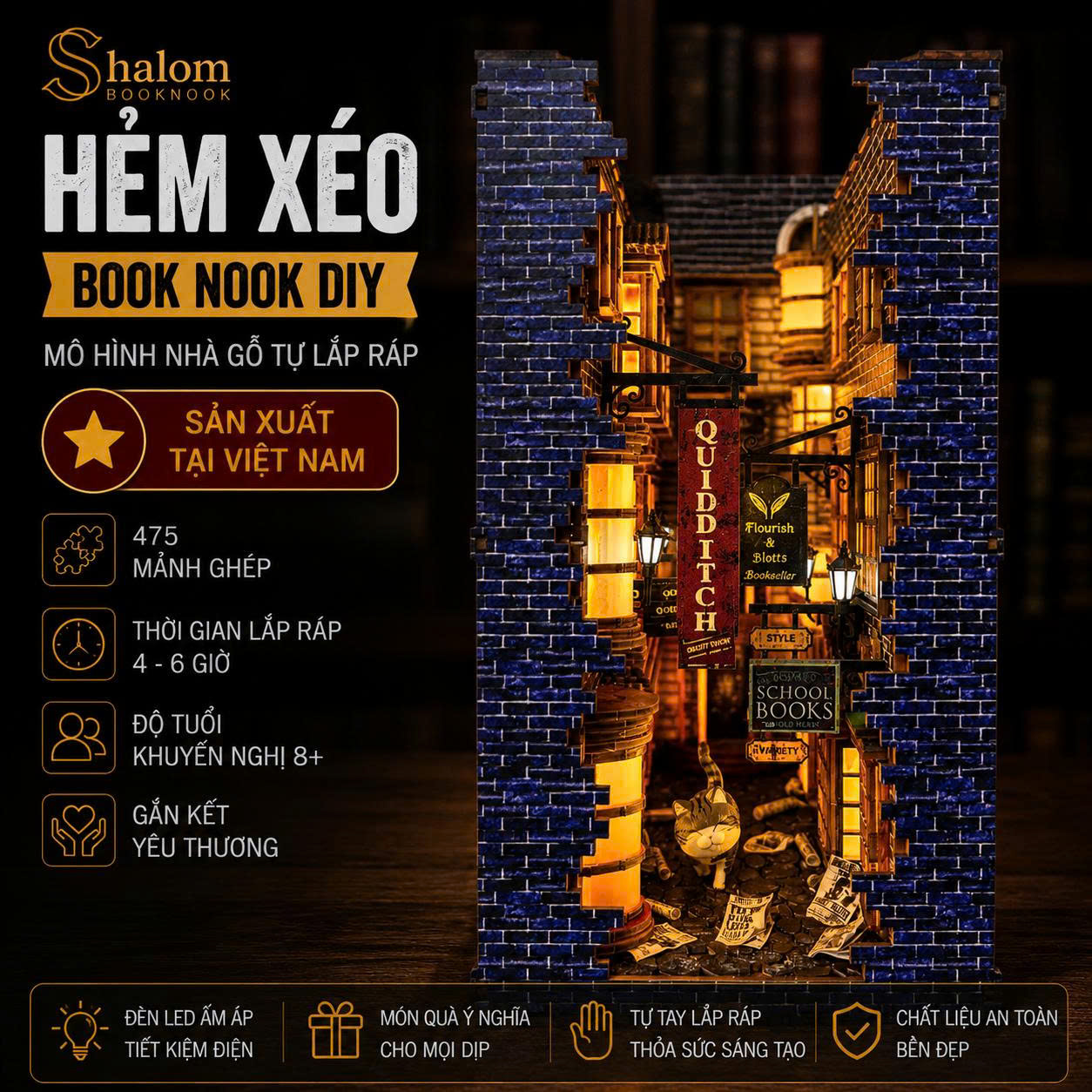Mô hình Halom book nook diy chặn sách Hẻm Xéo