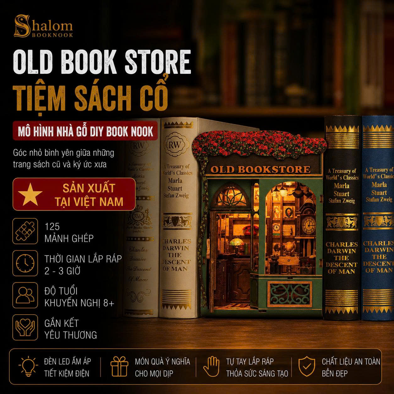 Mô Hình Halom book nook diy Old Book Store