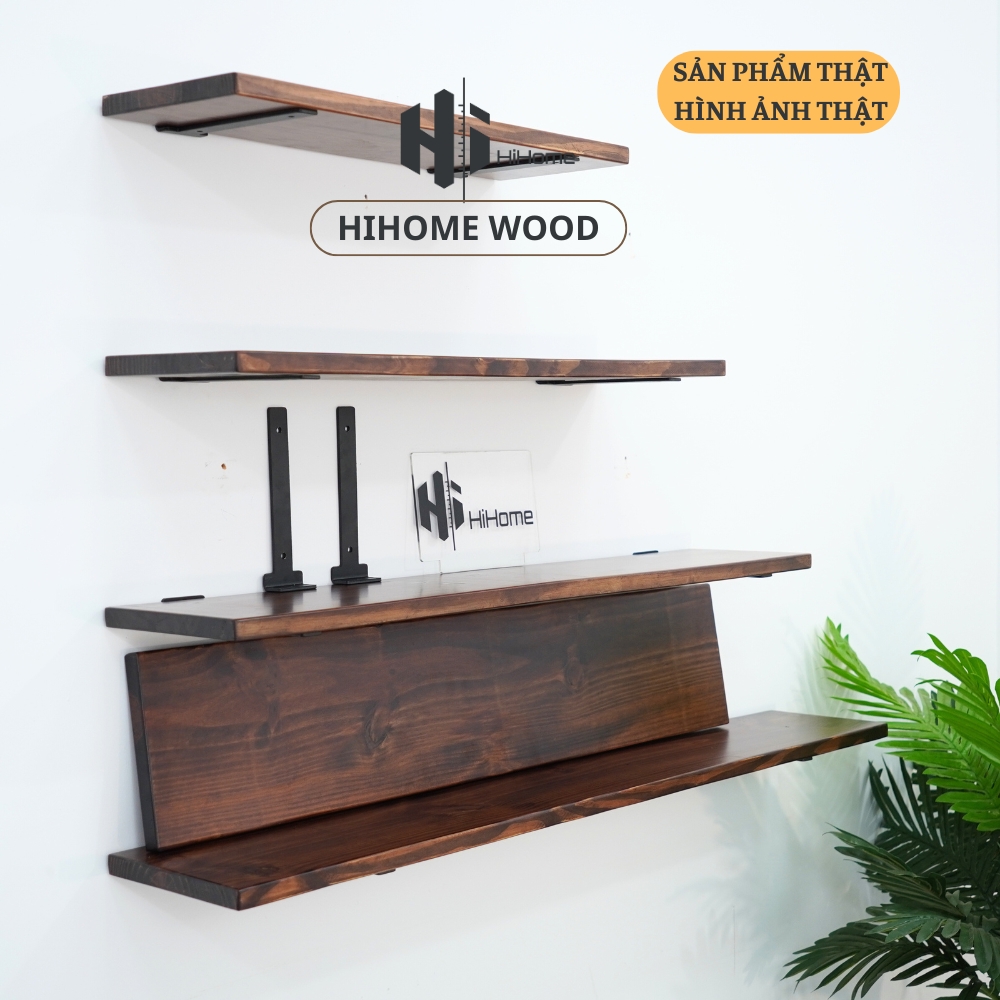 KỆ GỖ TREO TƯỜNG MÀU NÂU RUSTIC KÈM PASS KGT008