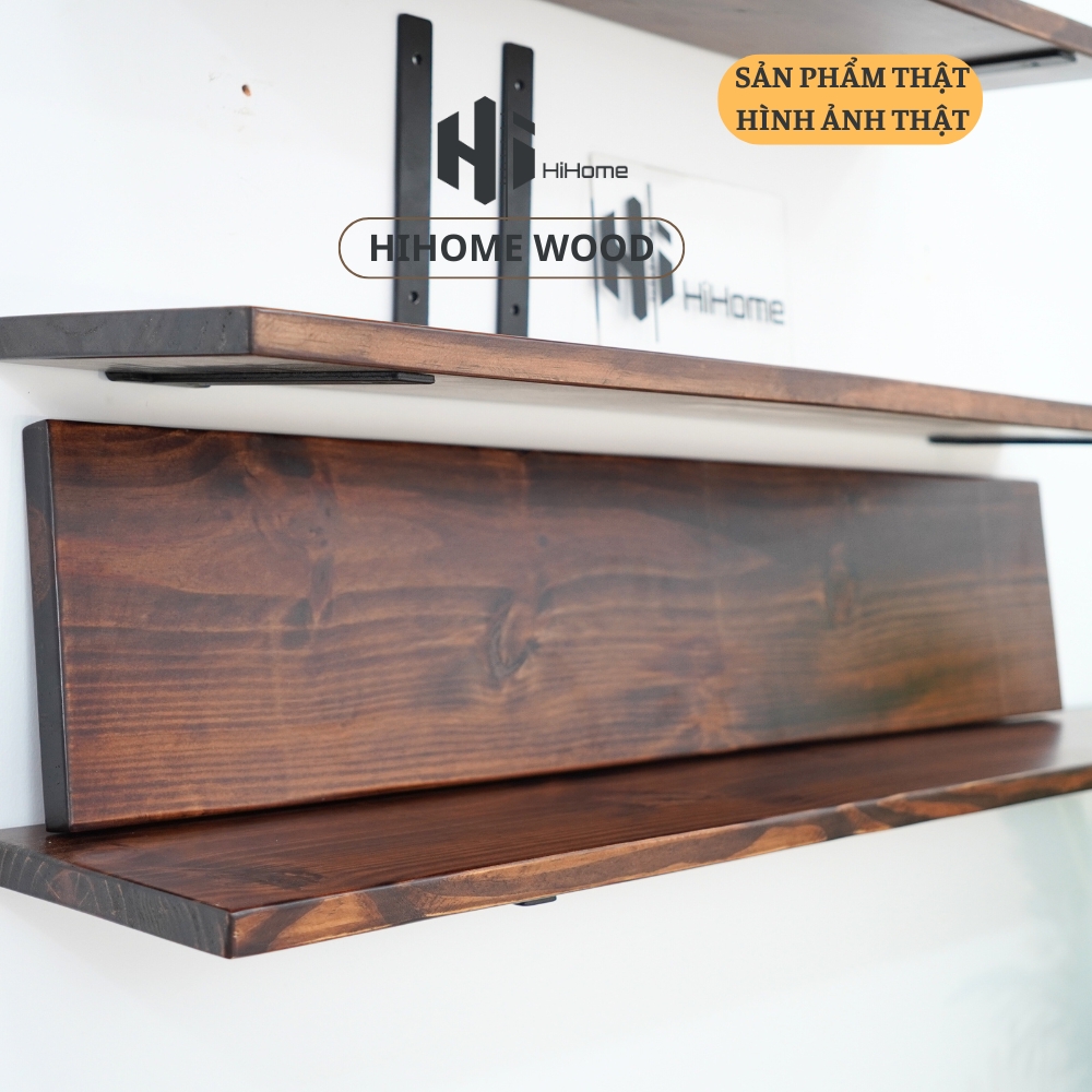 KỆ GỖ TREO TƯỜNG MÀU NÂU RUSTIC KÈM PASS KGT008