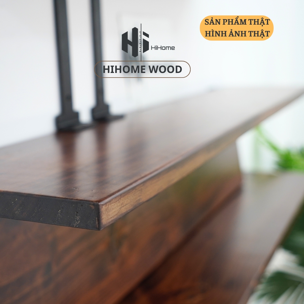 KỆ GỖ TREO TƯỜNG MÀU NÂU RUSTIC KÈM PASS KGT008