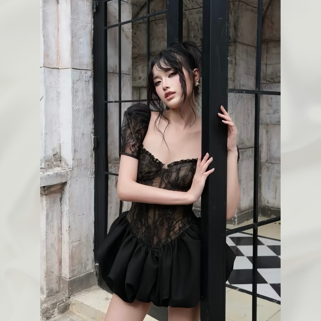Đầm Váy Ren Cúp Ngực Eo Corset Váy Bí Có Lót Trong Phong Cách Tiểu Thư Ballet Core | vd94