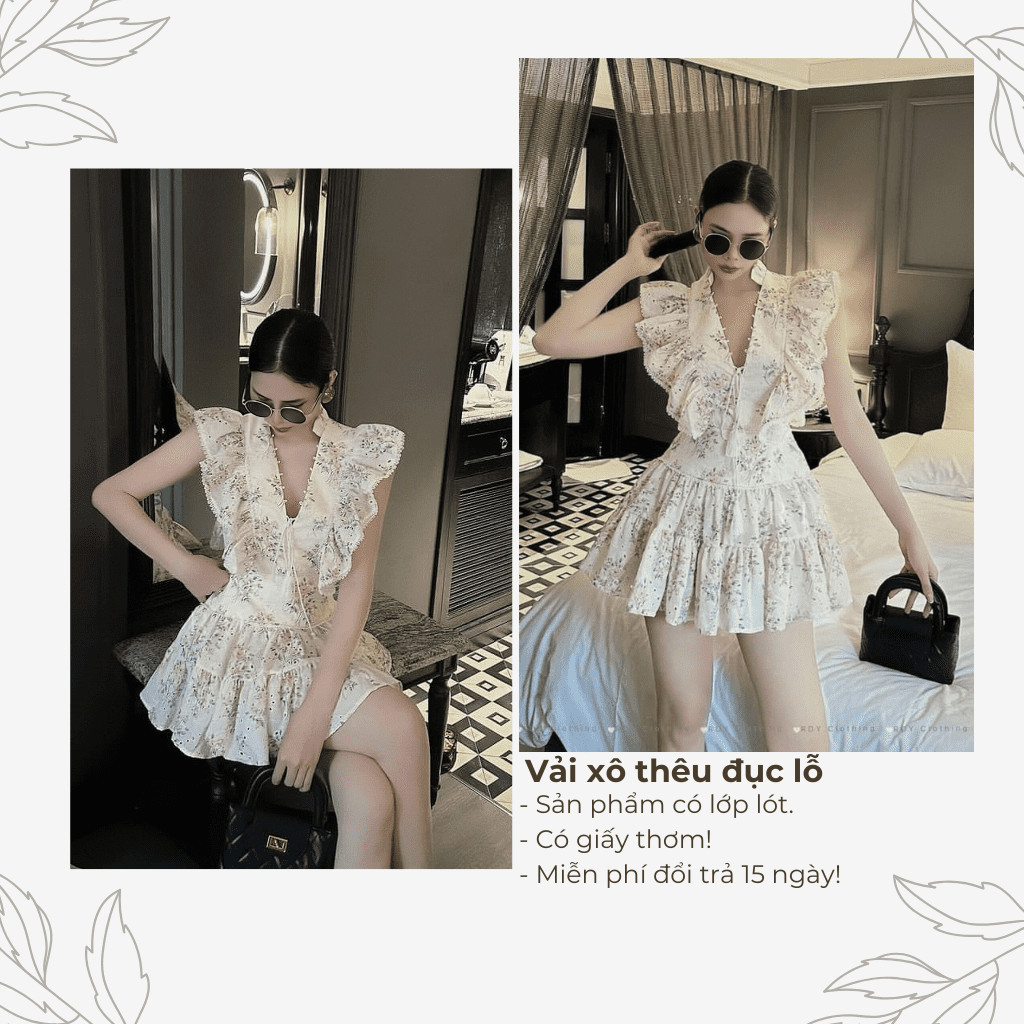 Đầm váy xòe chân váy mini vải hoa nhí xô thêu đục lỗ có bigsize | vd5