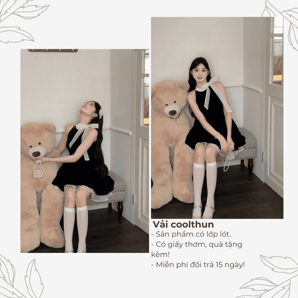 Đầm váy xòe chân váy mini vải goothun hai lớp cổ yếm nơ có bigsize | vd37