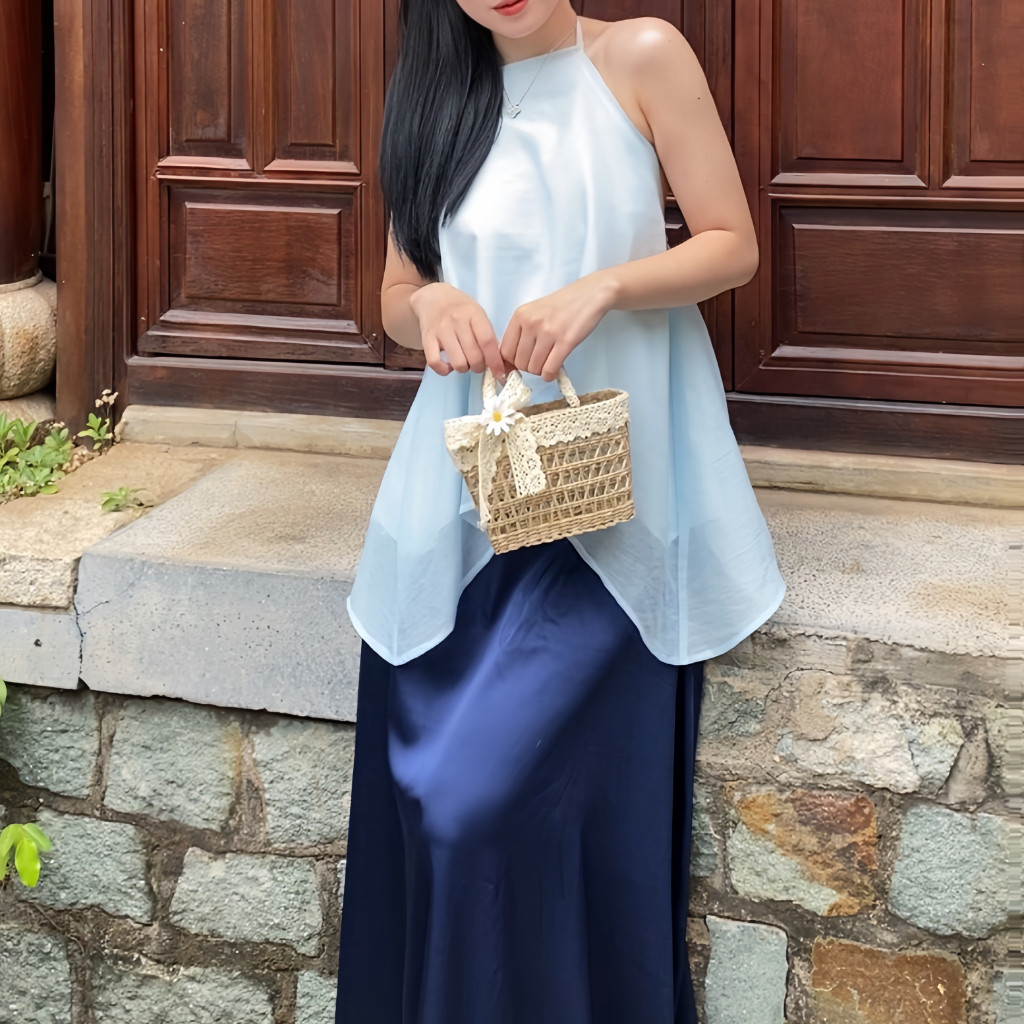 Set áo yếm hai dây hở lưng chân váy dài trơn dài basic mùa Trung Thu có bigsize | set1