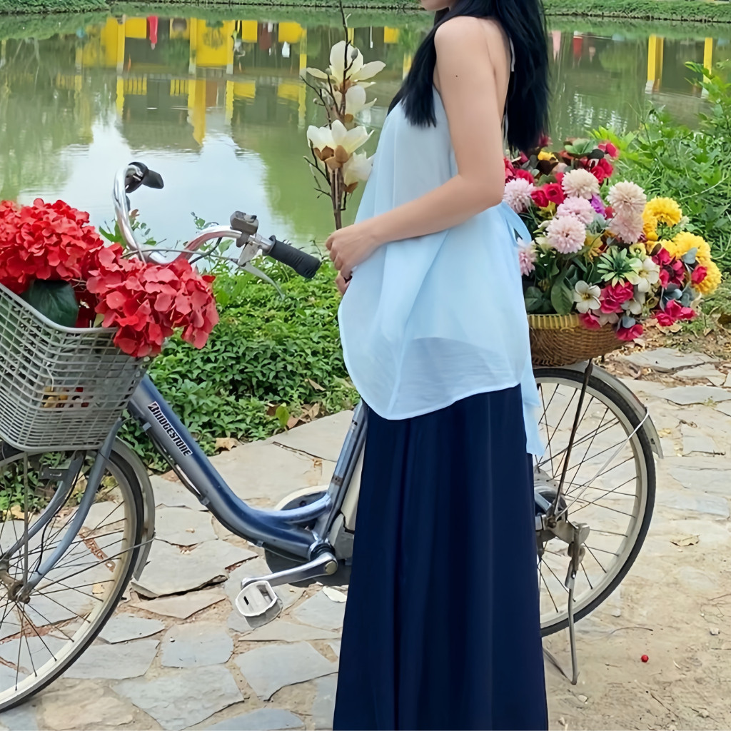 Set áo yếm hai dây hở lưng chân váy dài trơn dài basic mùa Trung Thu có bigsize | set1