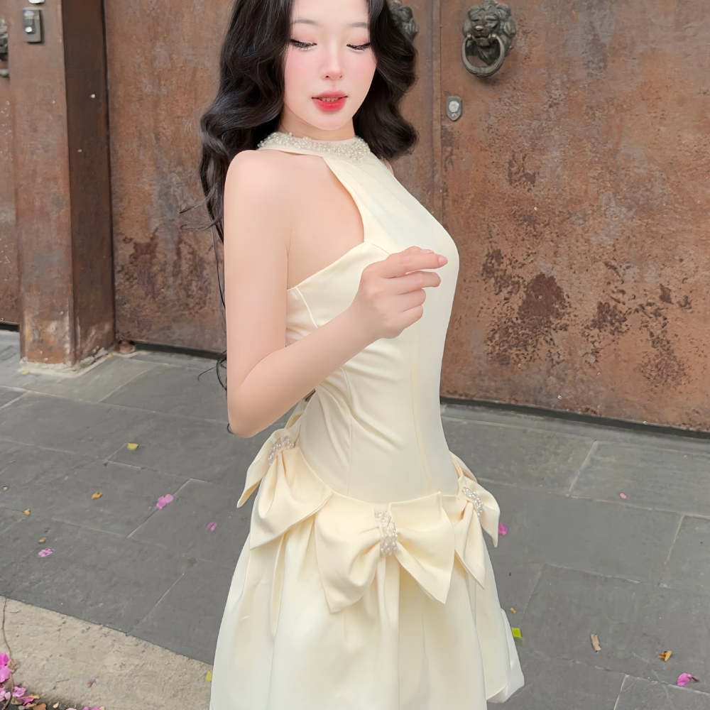 Đầm vai bèo dáng xoè dài hai lớp có cúp ngực có bigsize | vd52