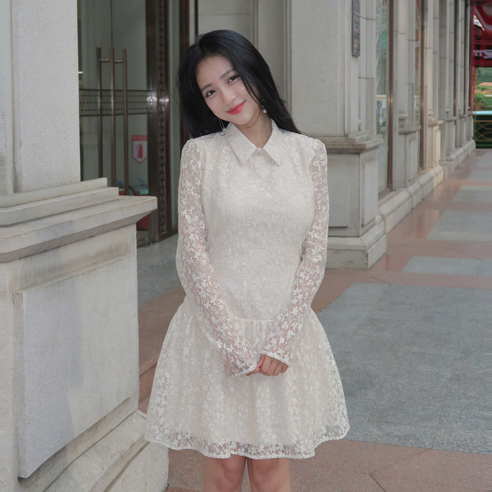 Đầm hoa tay dài ren dáng xoè dài hai lớp có cúp ngực có bigsize | vd58