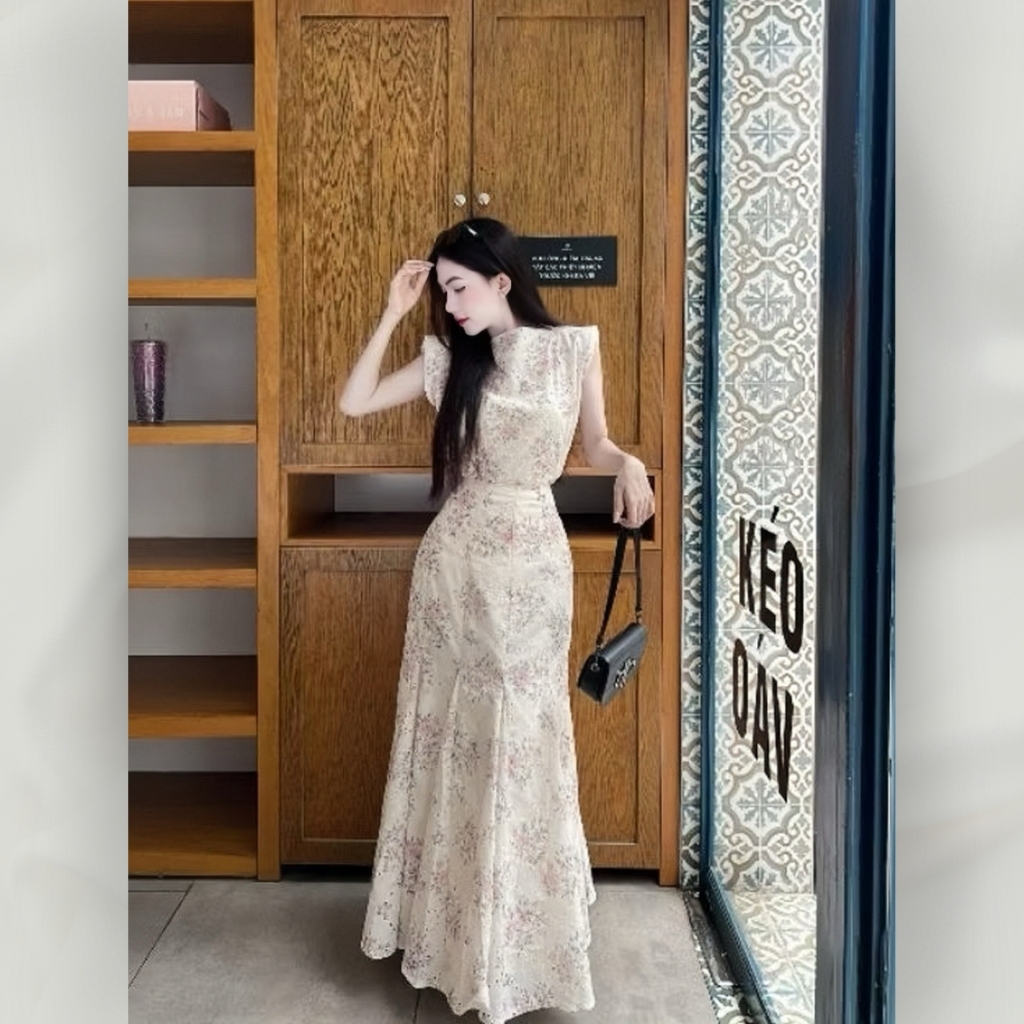 Set áo kèm váy maxi công sở dự tiệc dạo phố vải xô thêu đục lỗ cổ thuyền có bigsize | set13